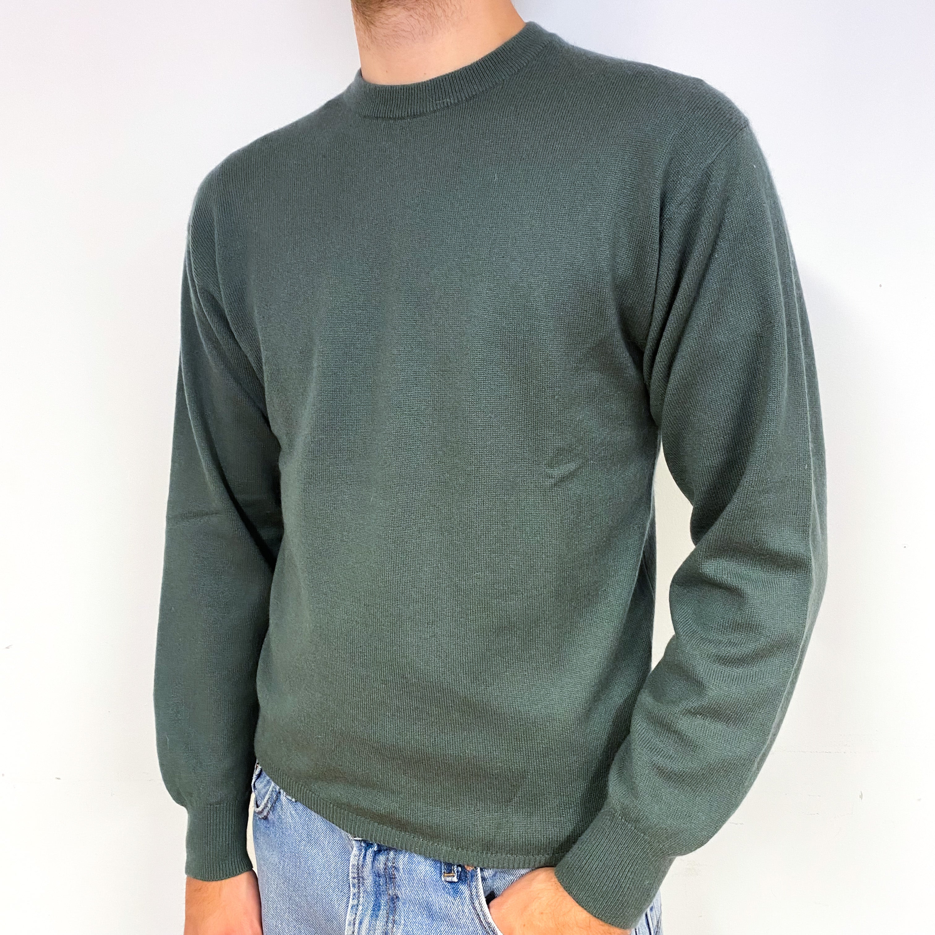 Men's Moss Green Cashmere Crew Neck Jumper Medium