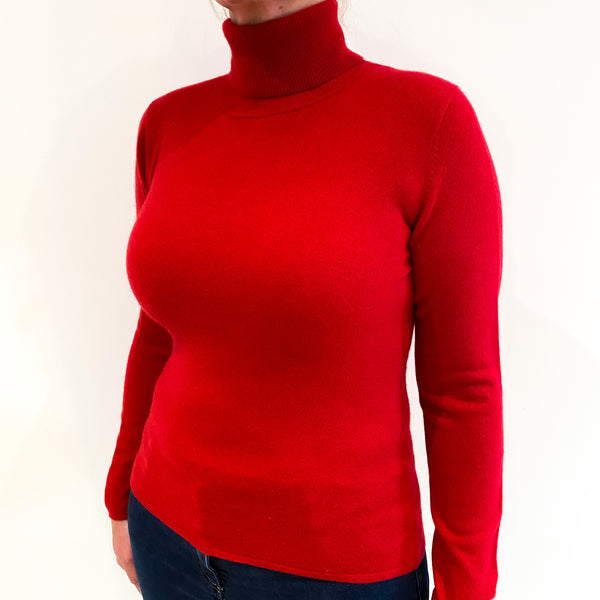 Post Box Red Cashmere Polo Neck Jumper Large