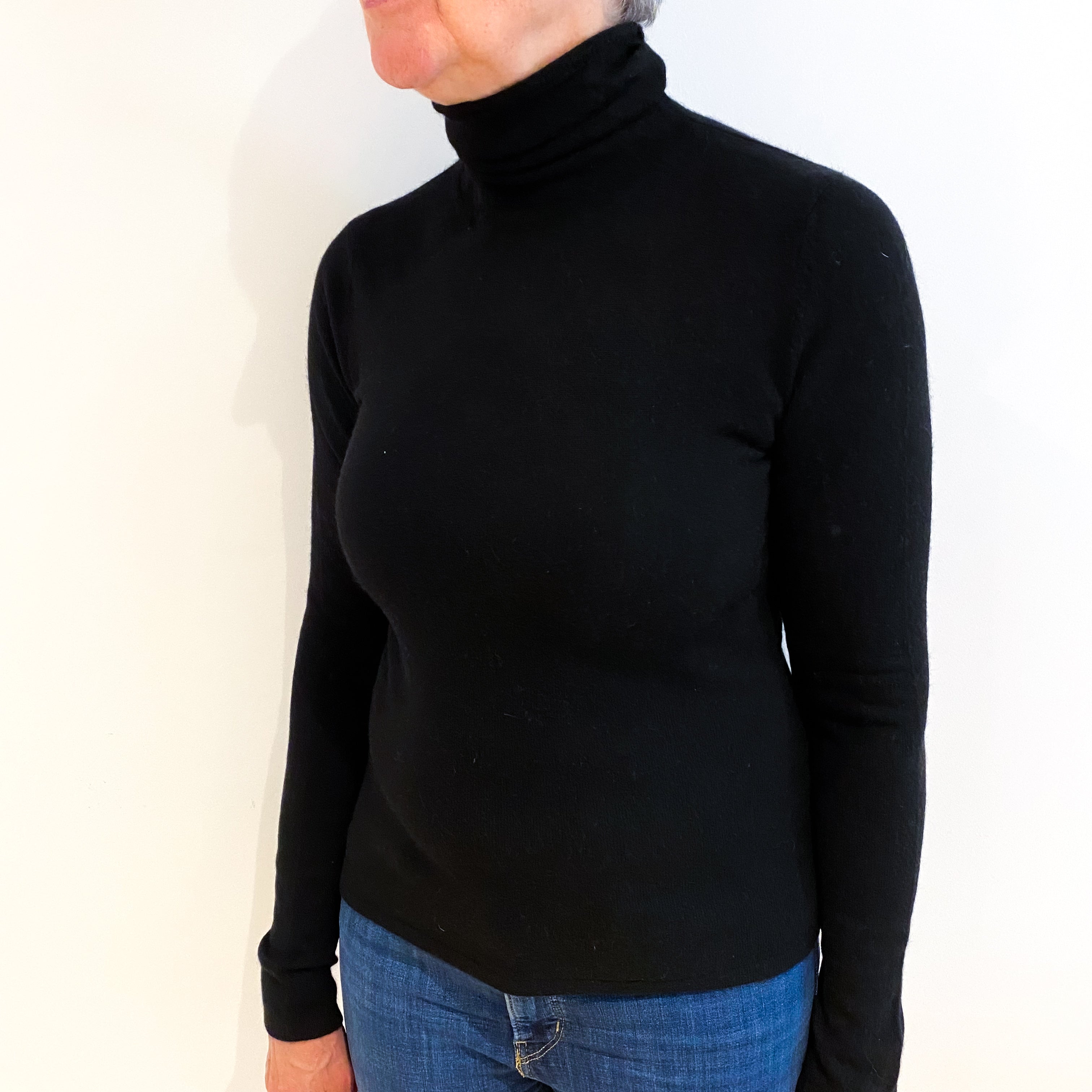 Black Cashmere Polo Neck Jumper Medium