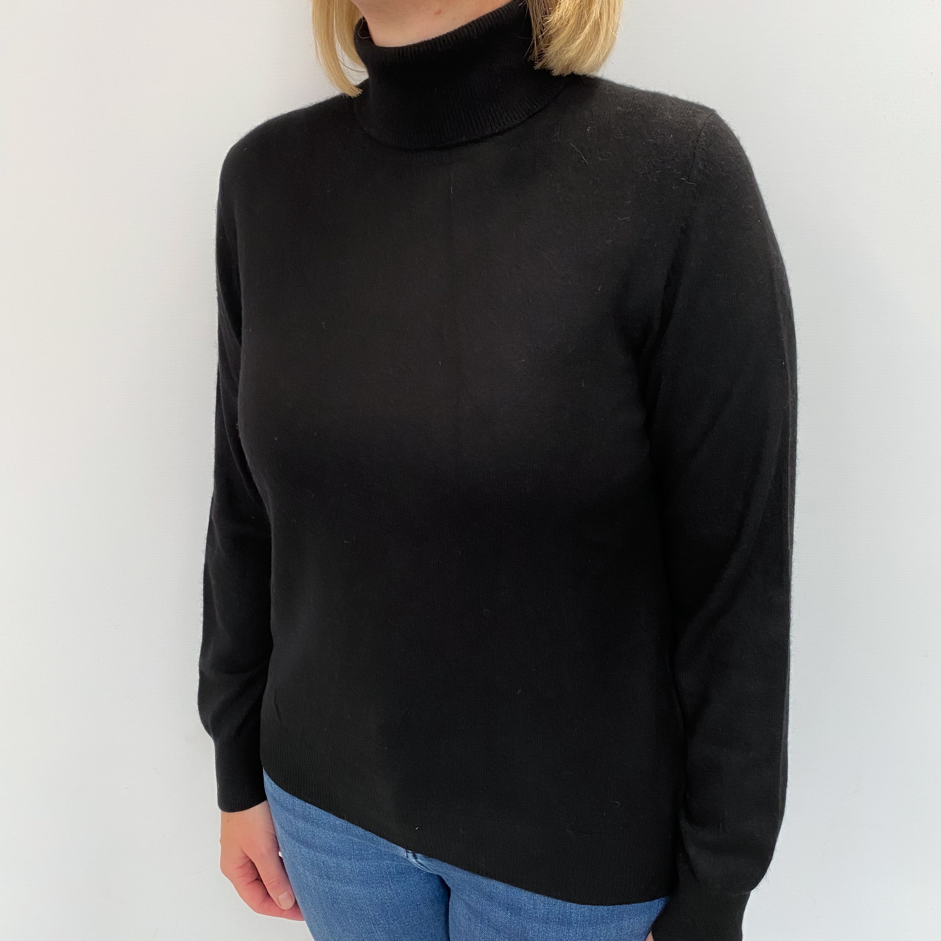 Black Cashmere Polo Neck Jumper Large