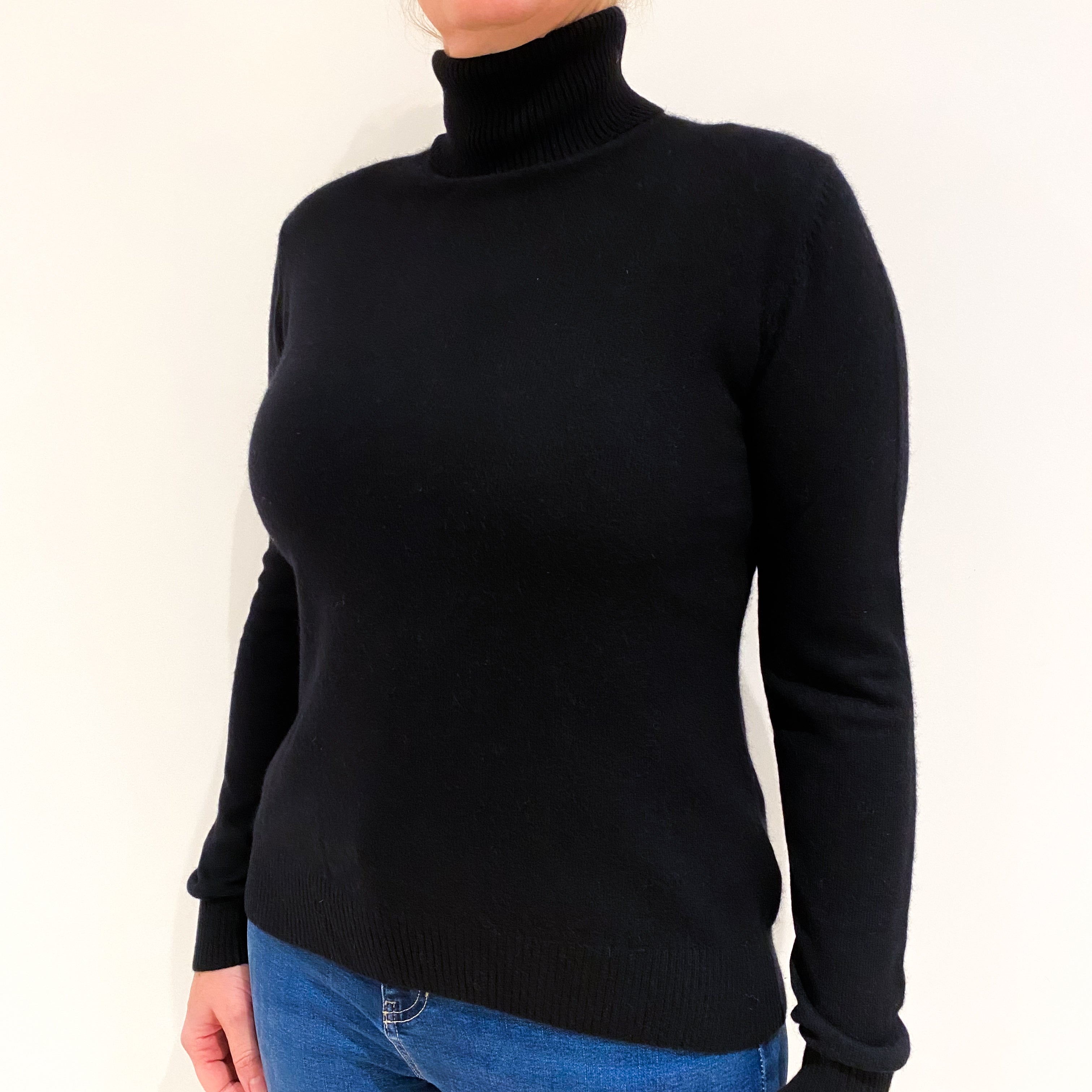 Black Cashmere Polo Neck Jumper Large