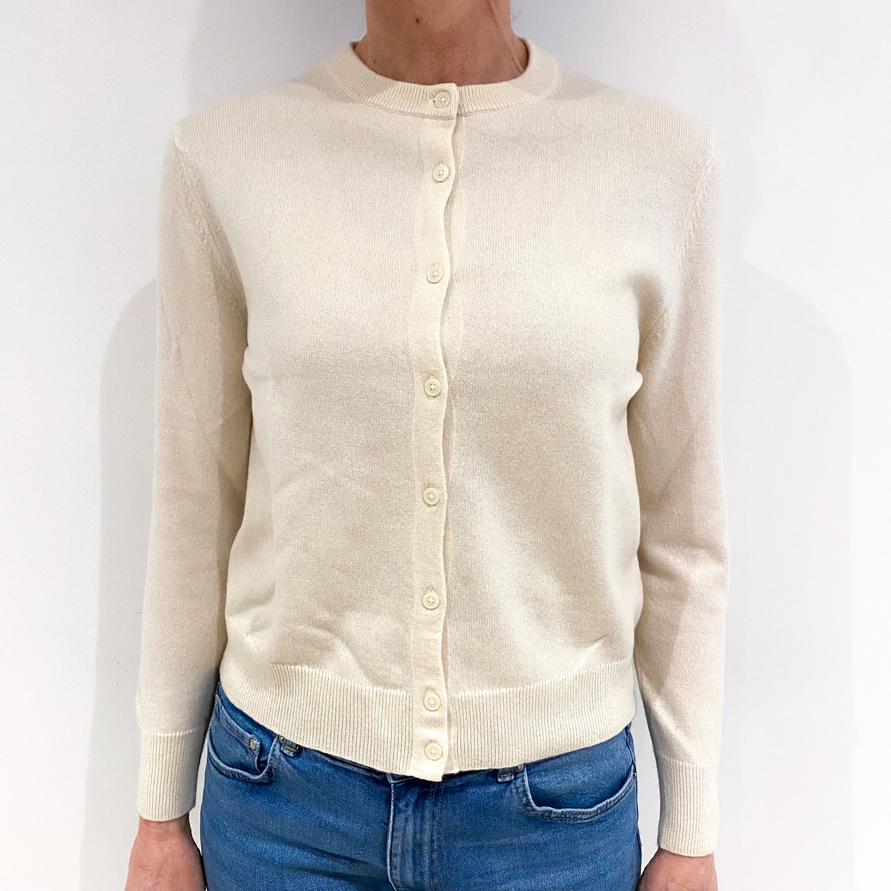 Vanilla Cream Cashmere Crew Neck Cardigan Small