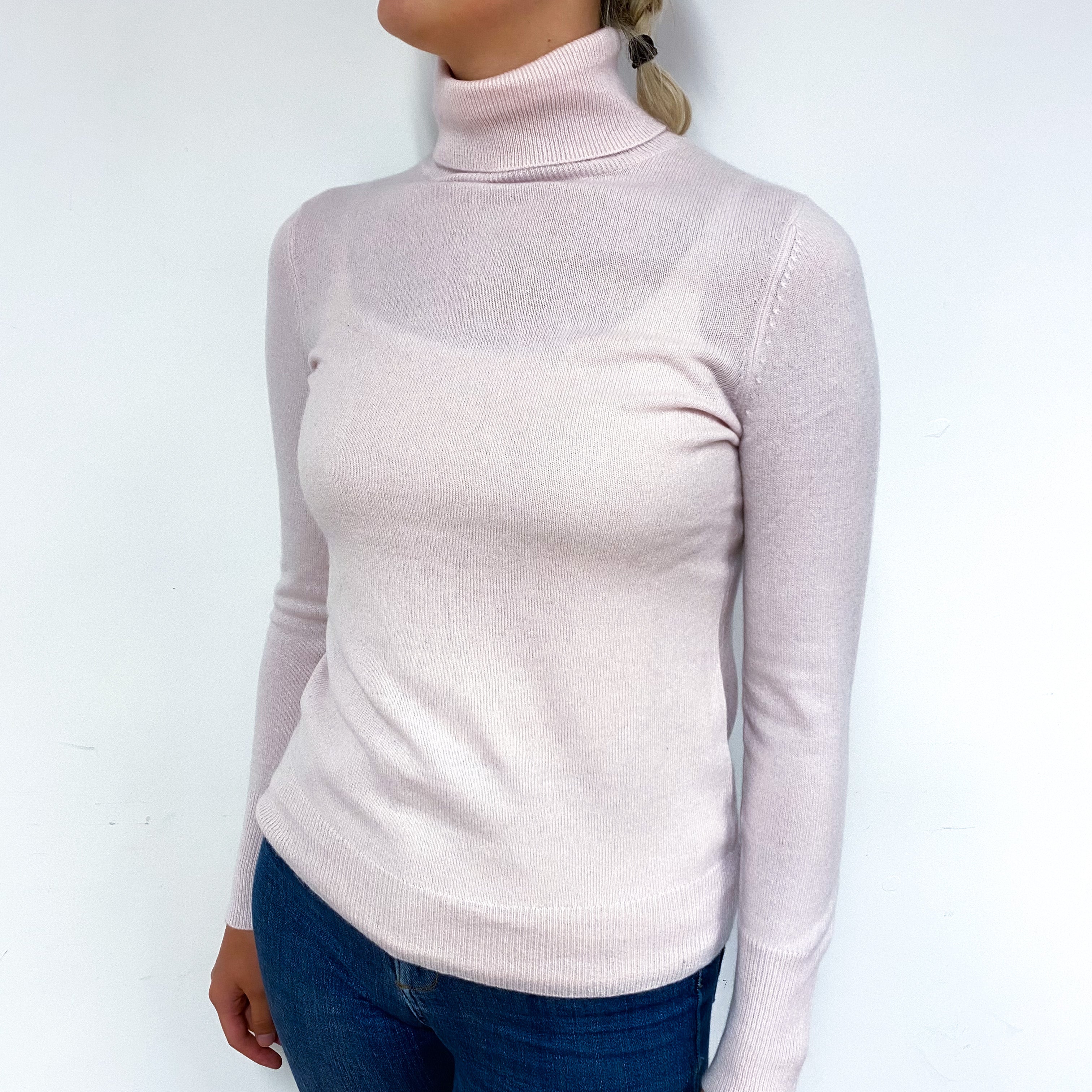 Ice Pink Cashmere Polo Neck Jumper Small