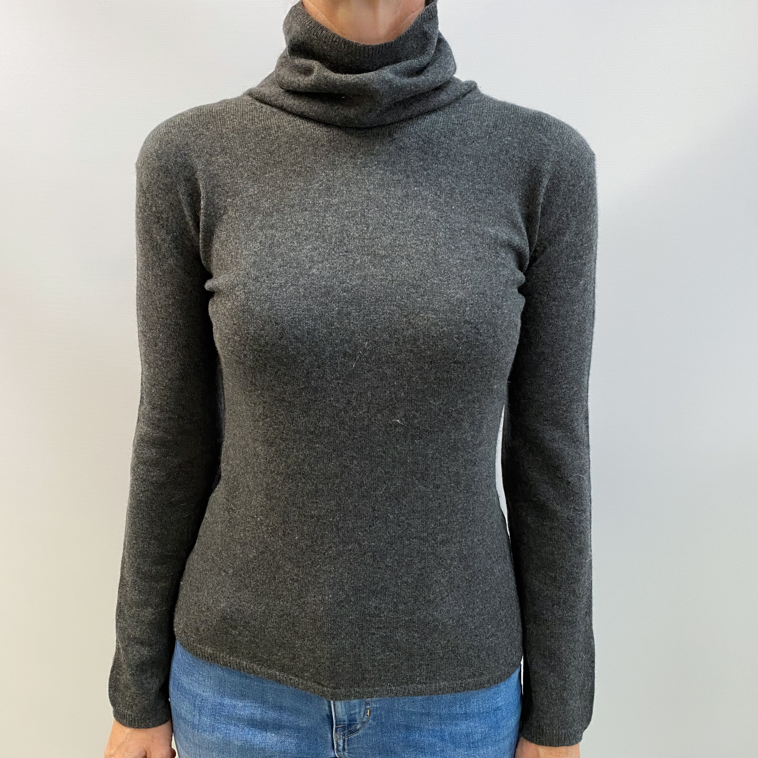 Charcoal Grey Cashmere Funnel Neck Jumper Small