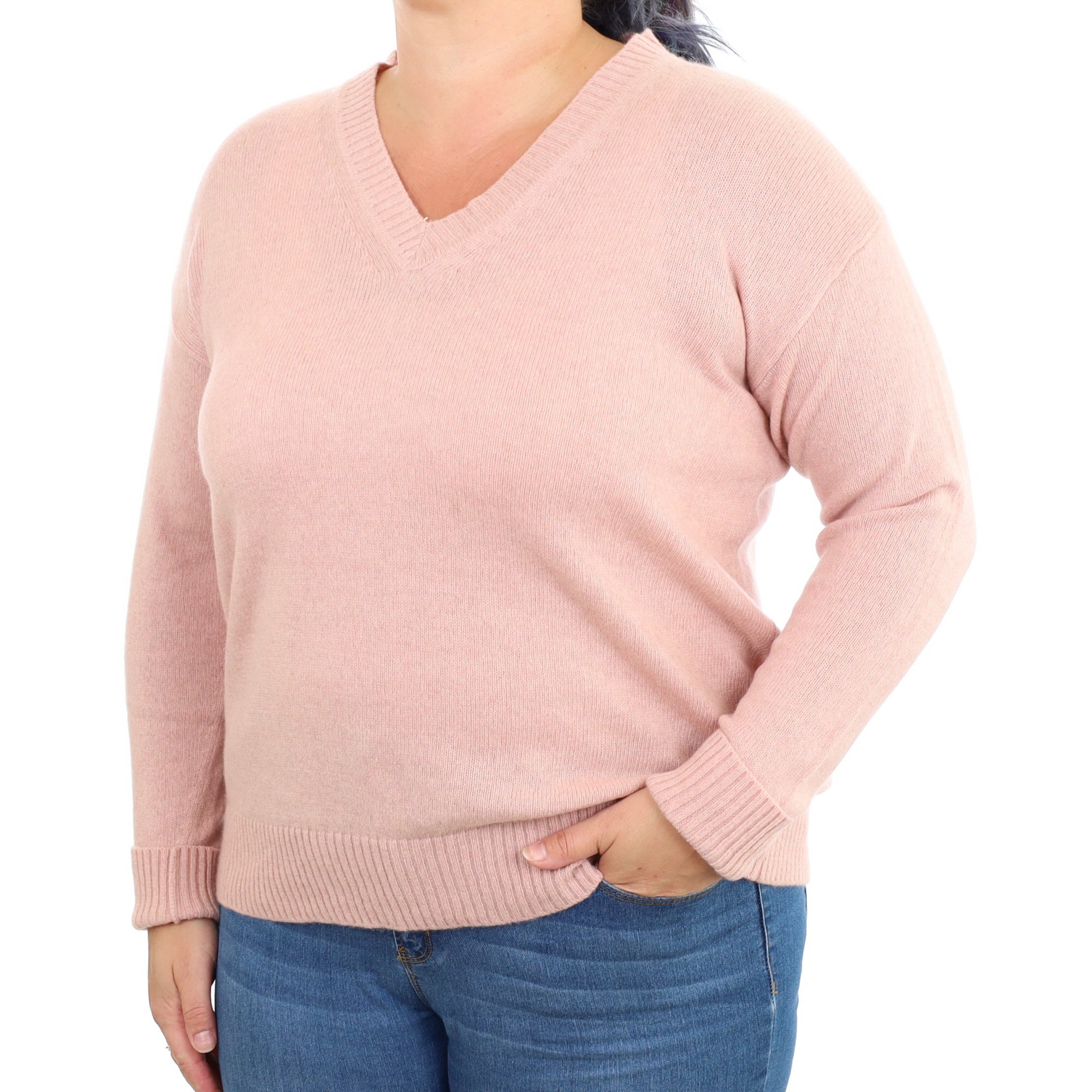 Dusky Pink Cashmere V Neck Jumper Large