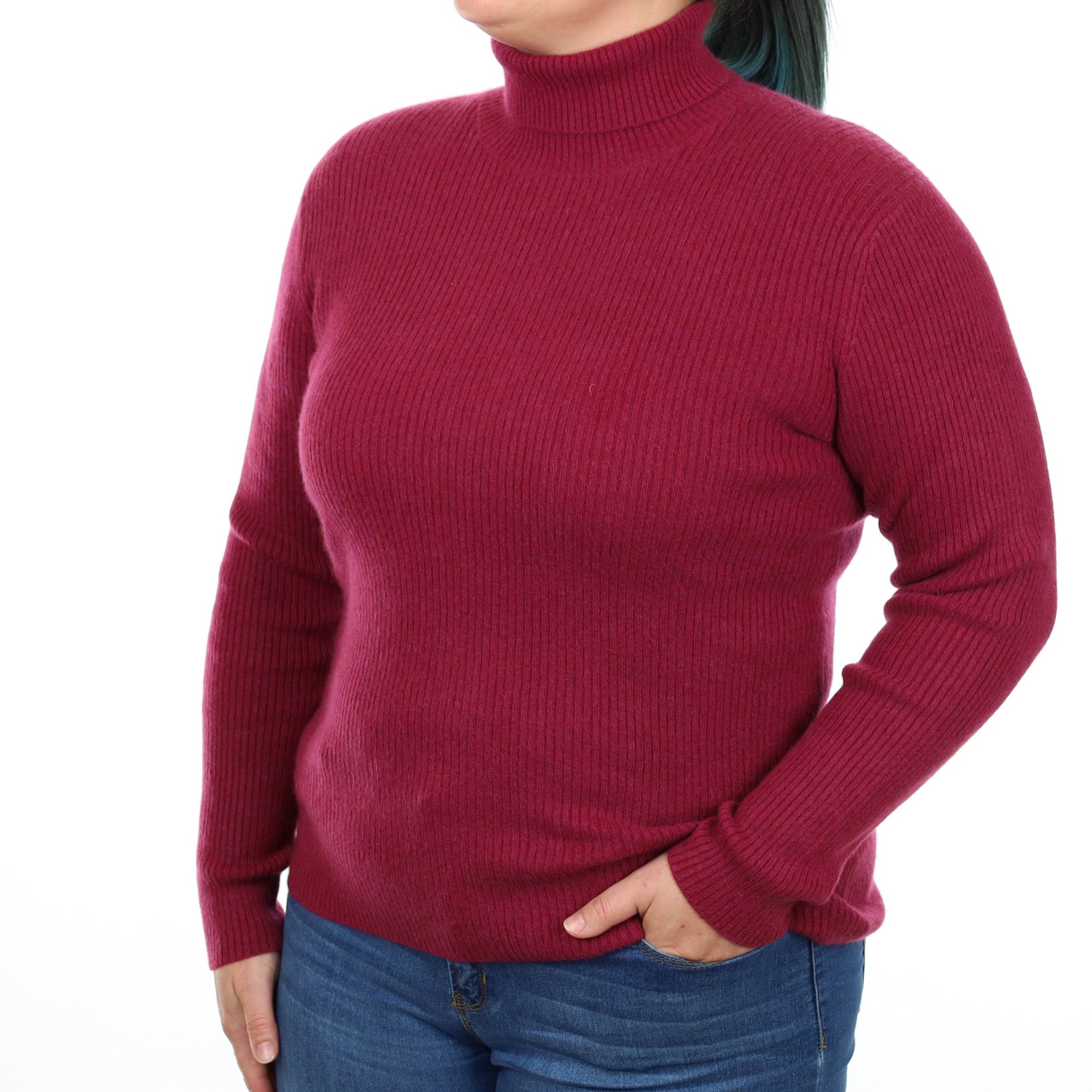 Mulberry Purple Cashmere Rib Polo Neck Jumper Large