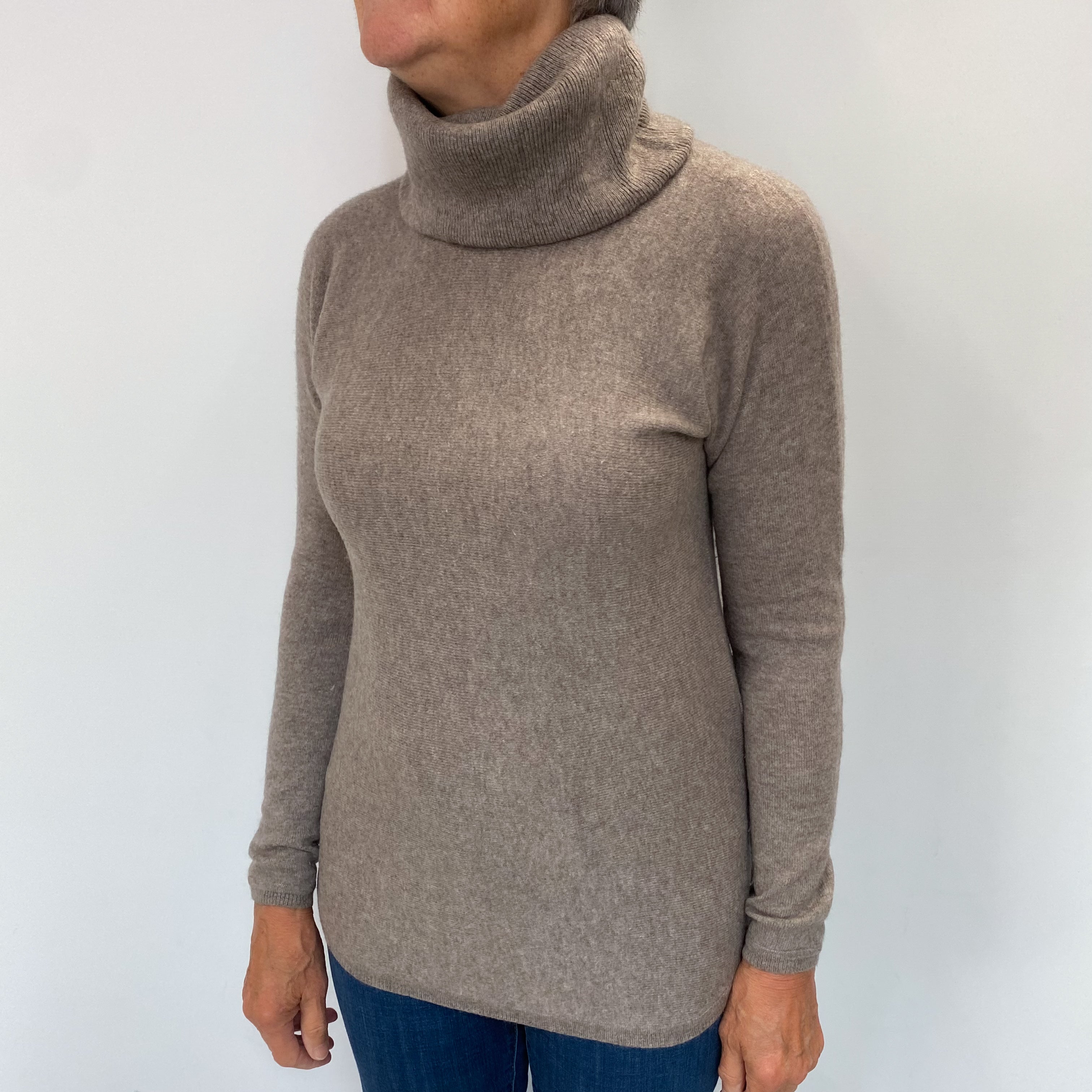 Mocha Brown Cashmere Polo Neck Jumper Medium