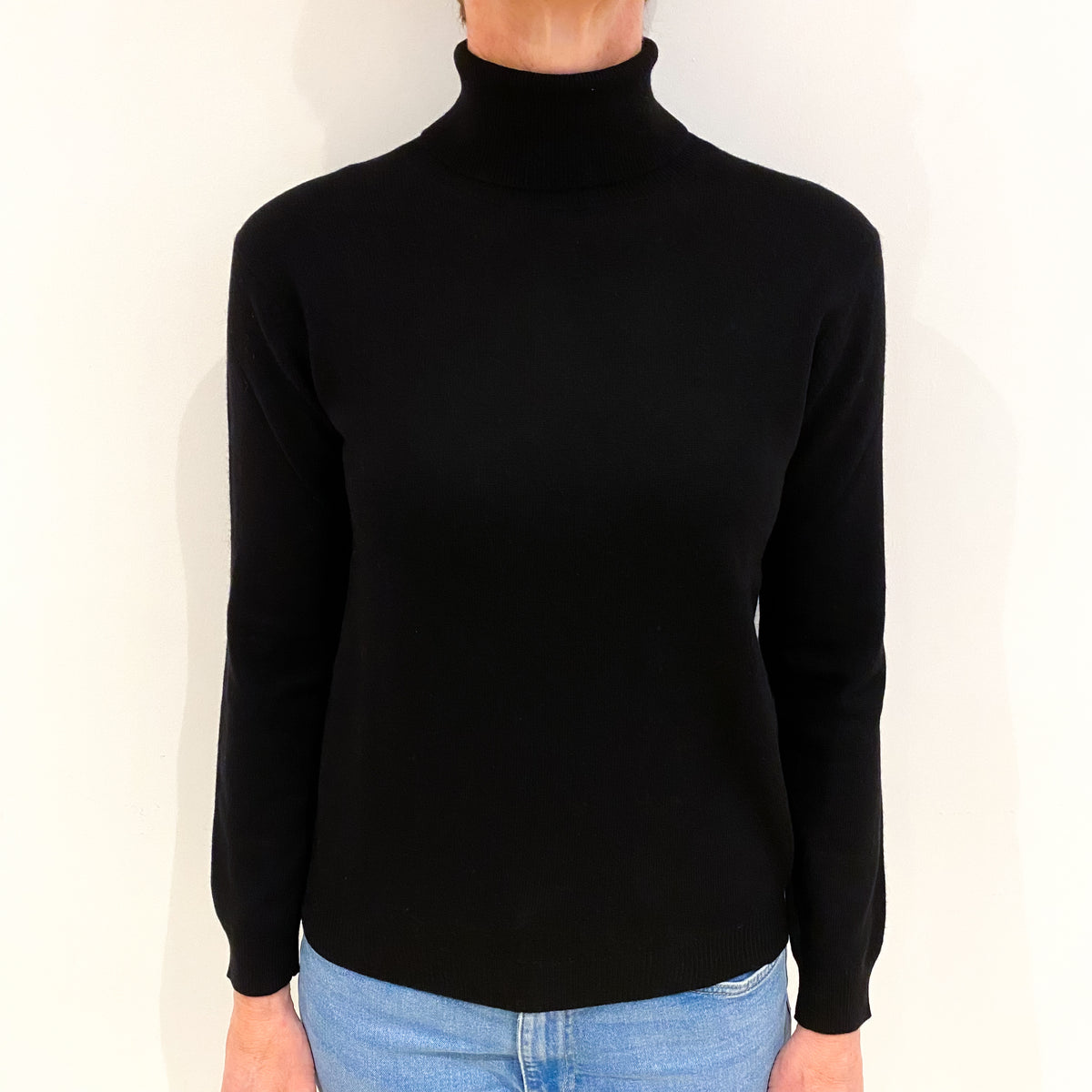 Black Cashmere Polo Neck Jumper Small