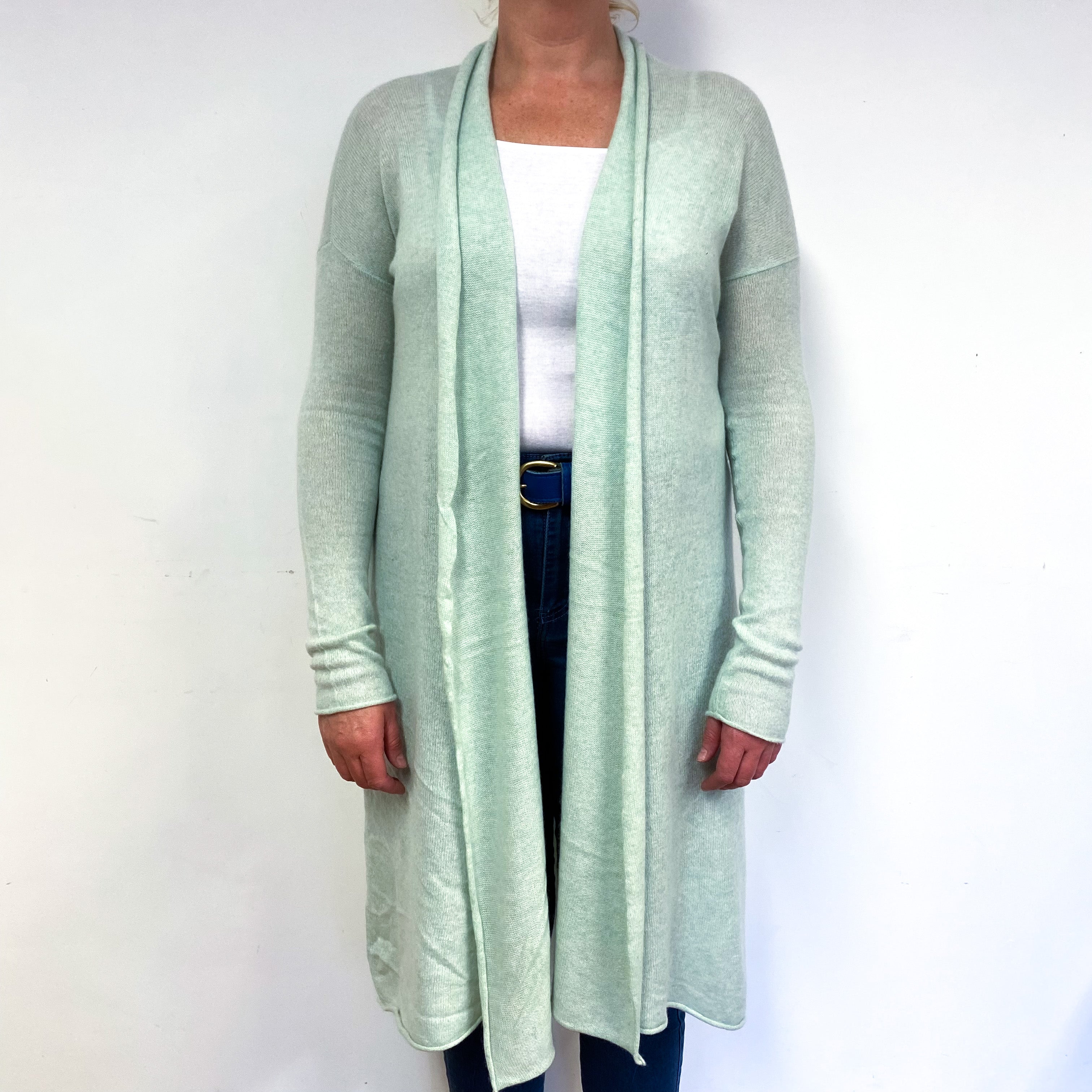 Mint Green Lightweight Cashmere Longline Cardigan Large