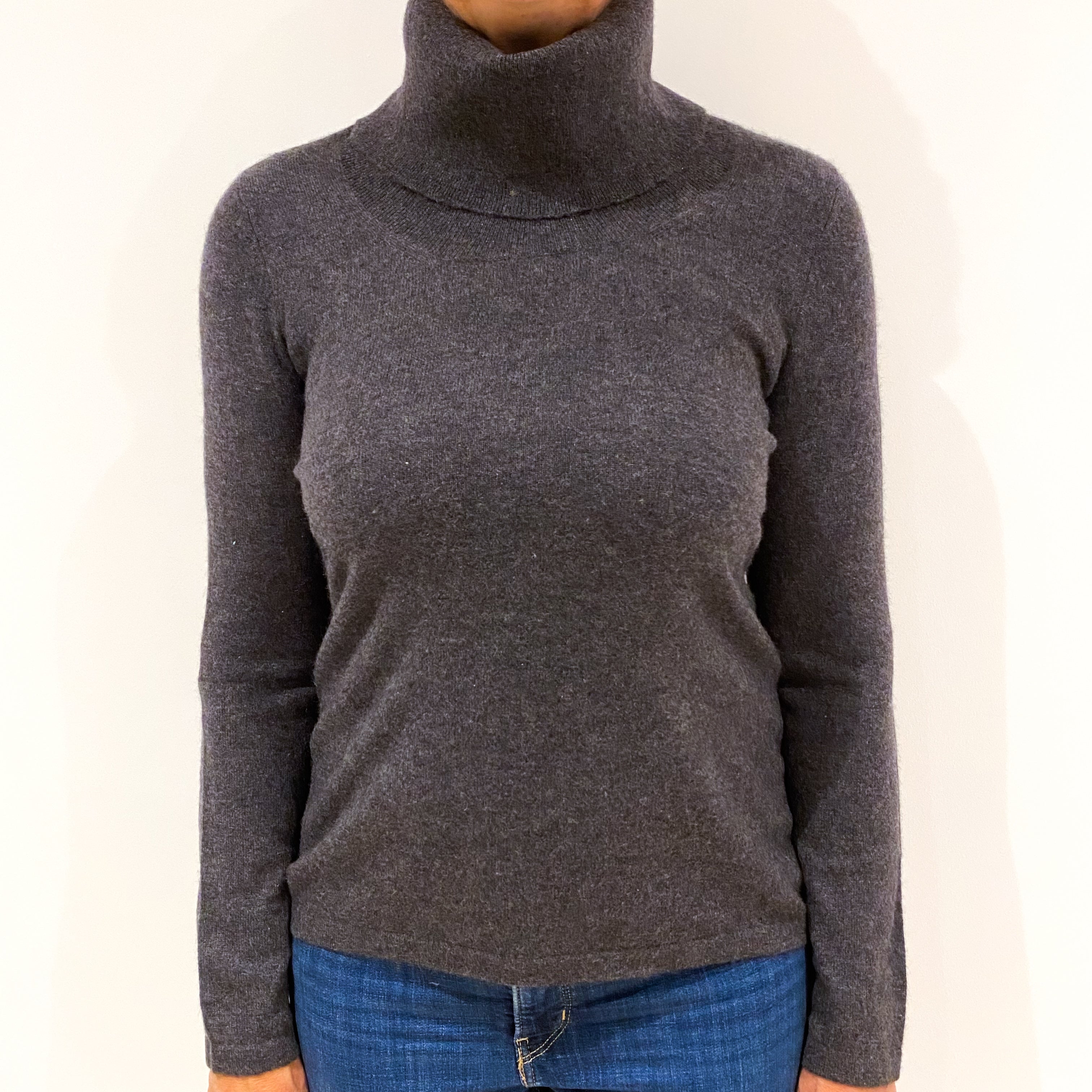 Slate Grey Cashmere Polo Neck Jumper Medium
