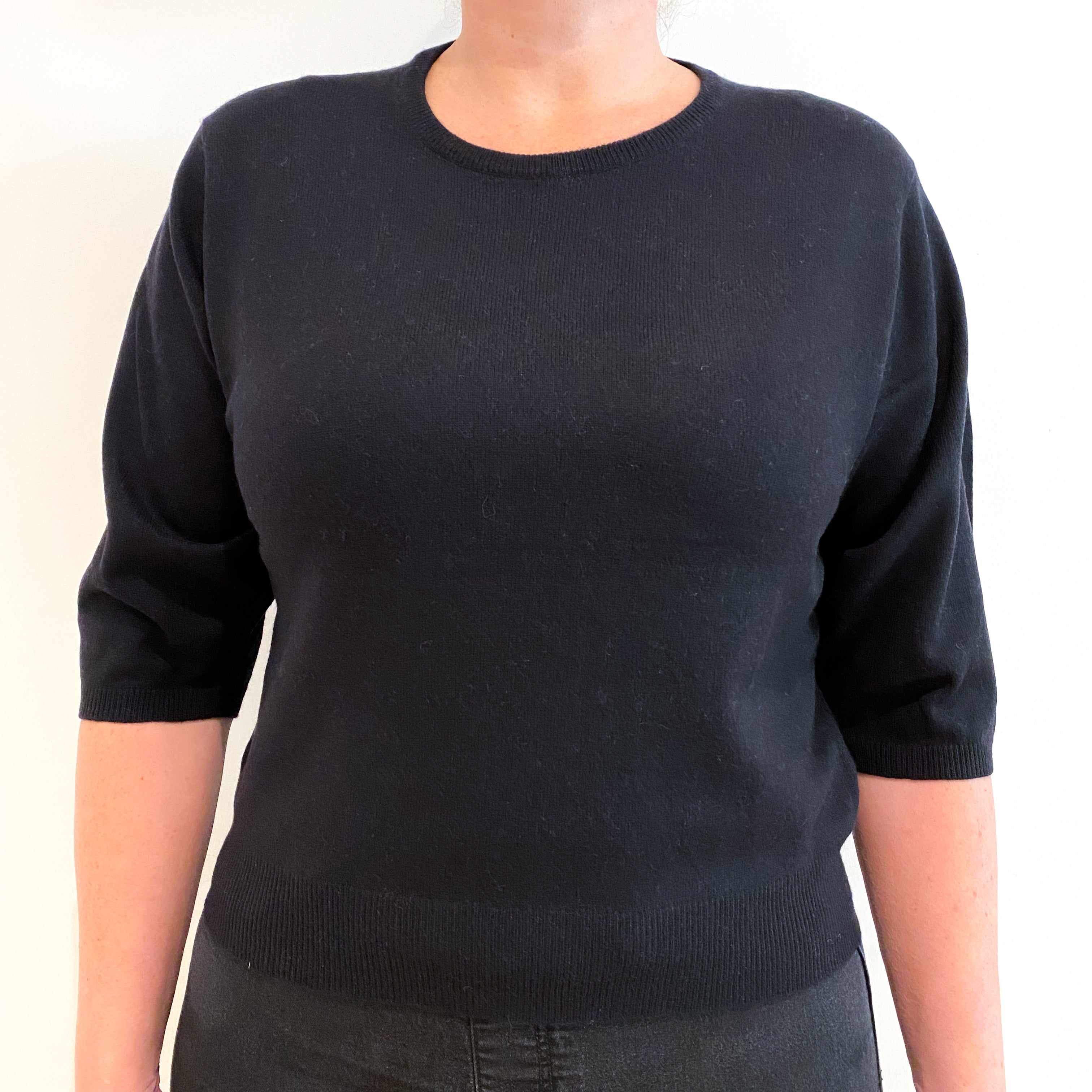 Black Cashmere Short Sleeve Jumper Large
