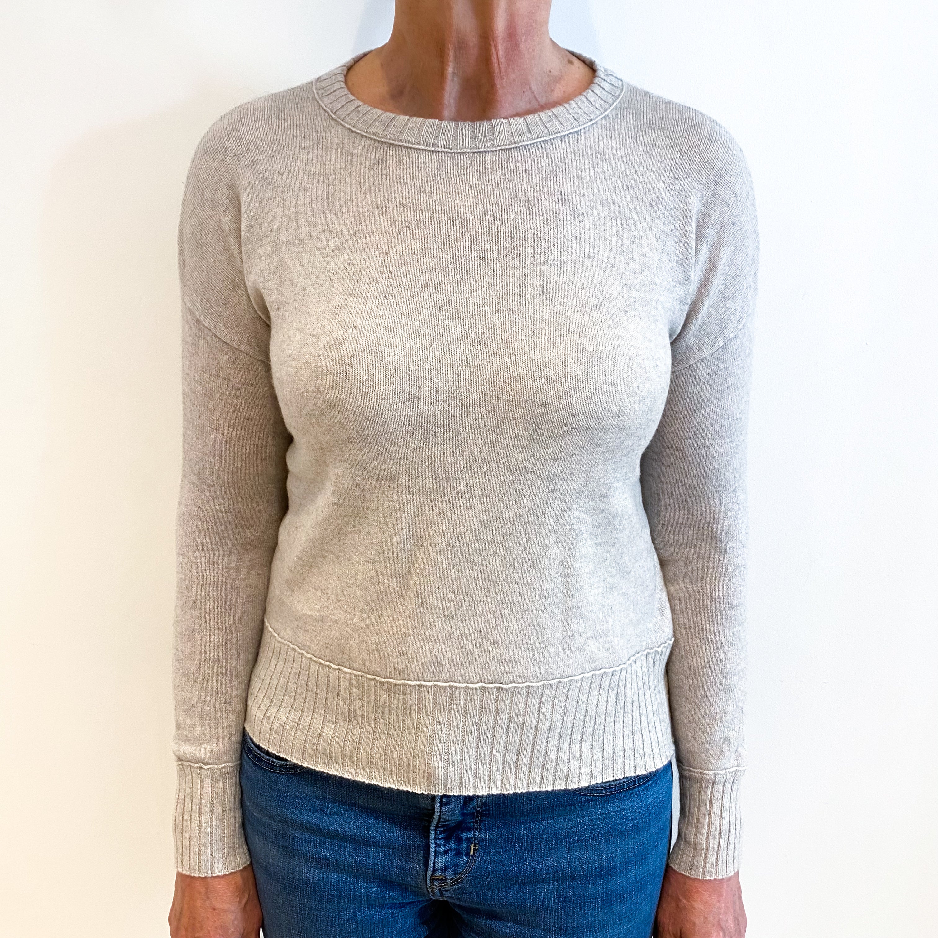Dusty Beige Cashmere Crew Neck Jumper Medium