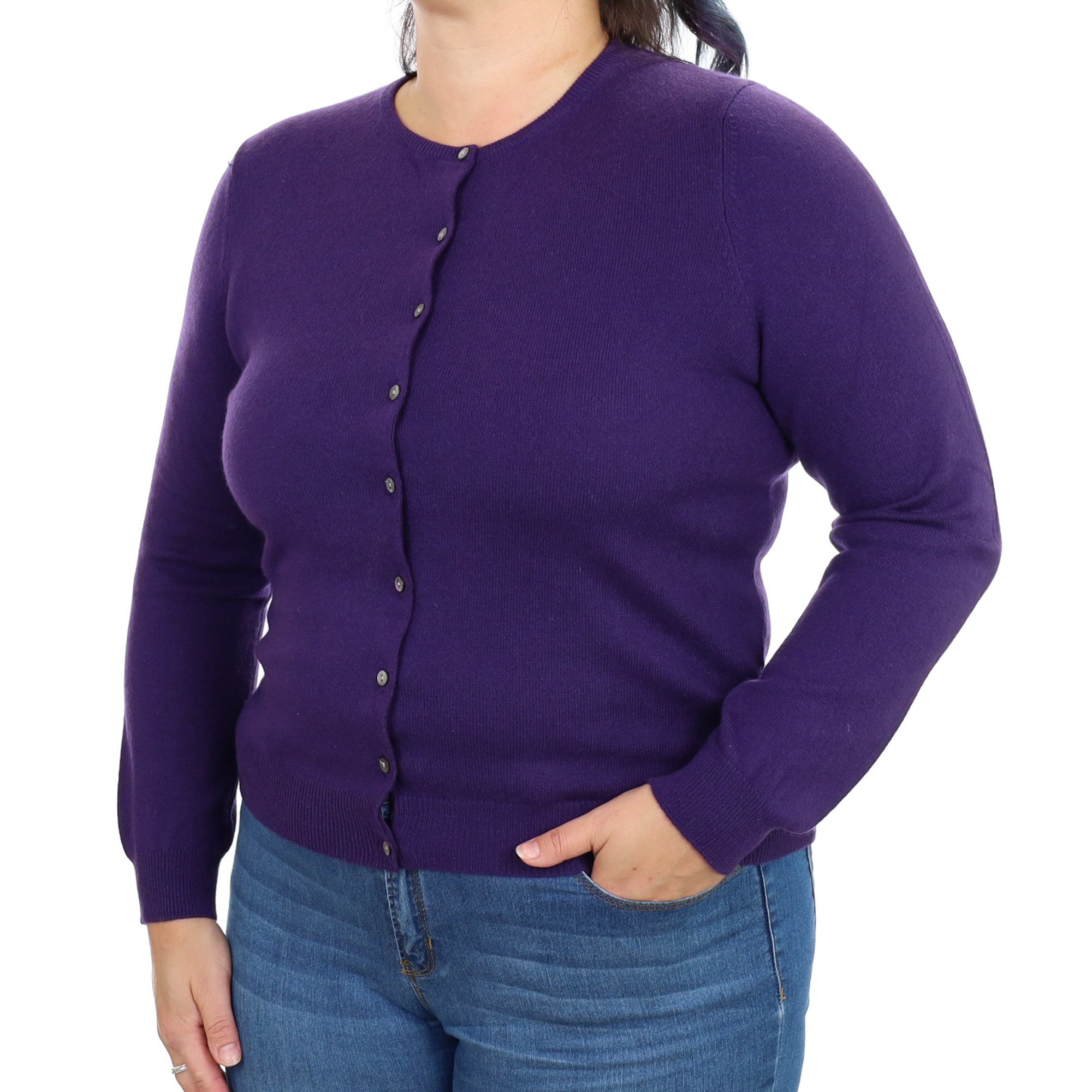 Pansy Purple Cashmere Crew Neck Cardigan Large