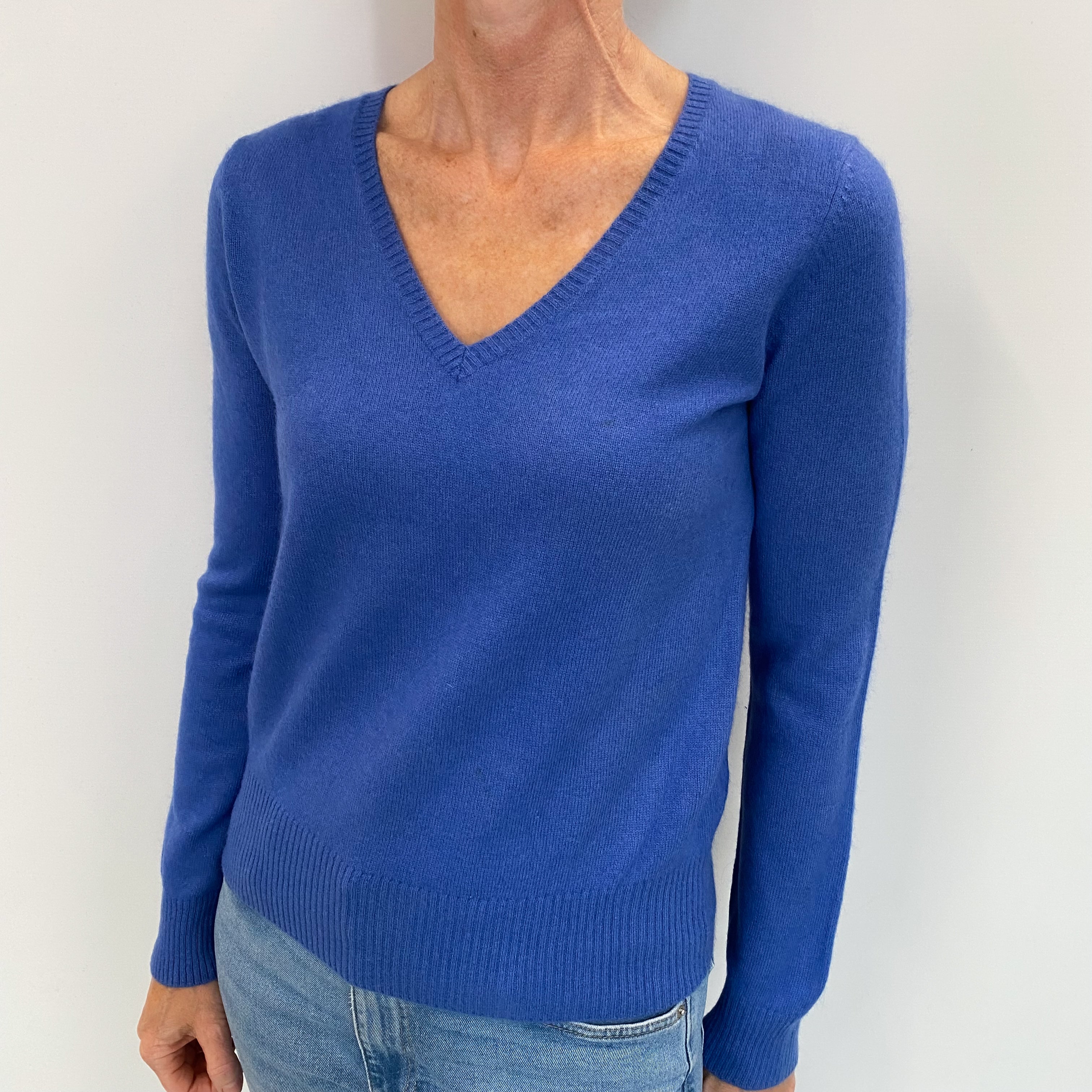 Airforce Blue Cashmere V Neck Jumper Small