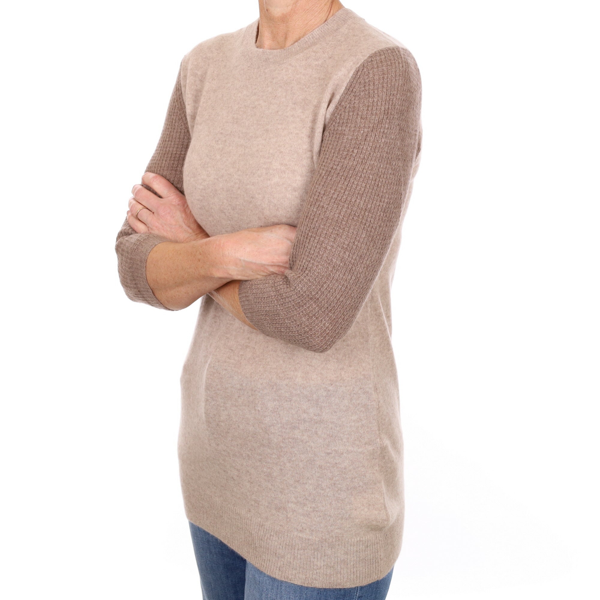 Fawn and Mocha Cashmere Crew Neck Jumper Small