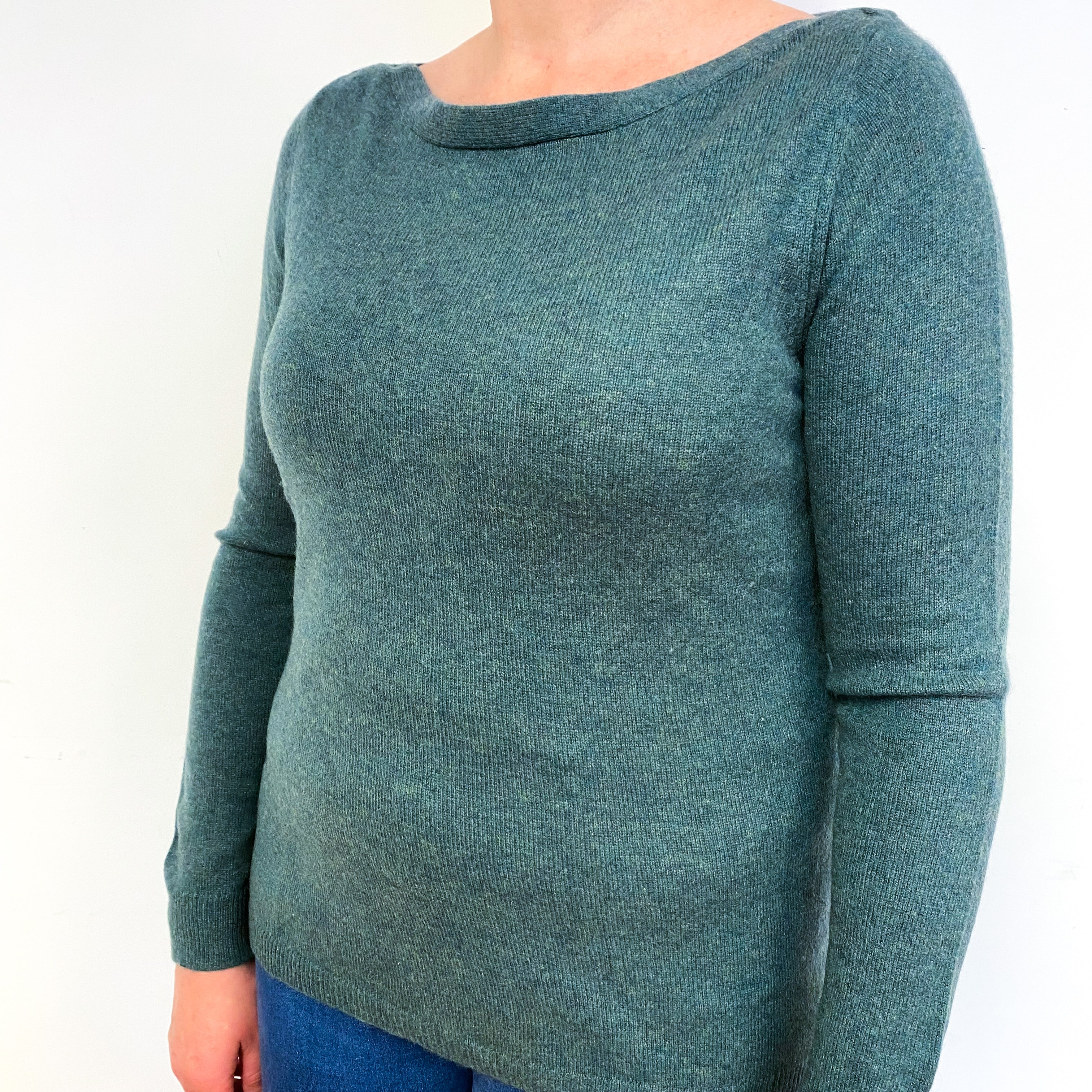 Spruce Green Cashmere Boat Neck Jumper Large