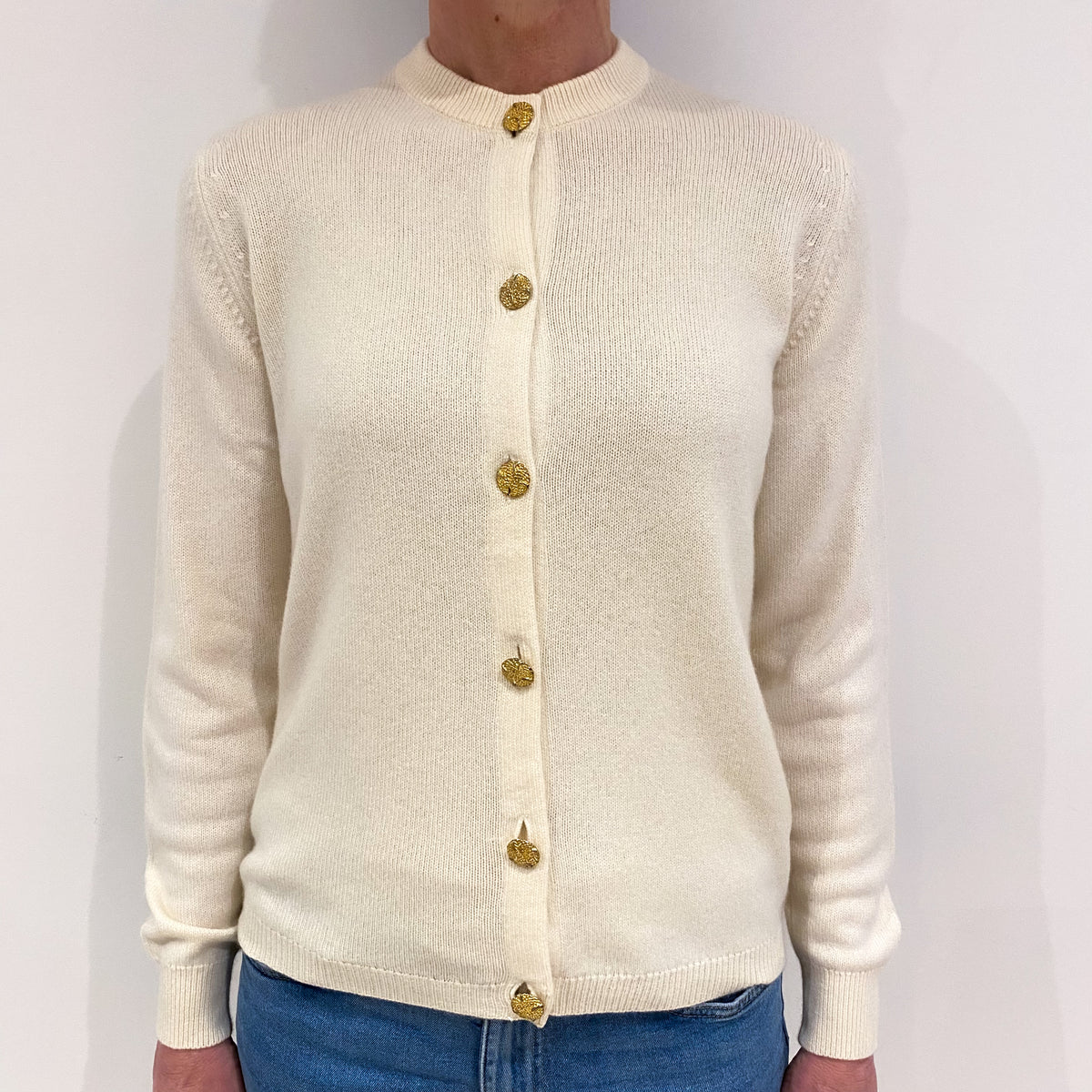 Vanilla Cream Cashmere Crew Neck Cardigan Small