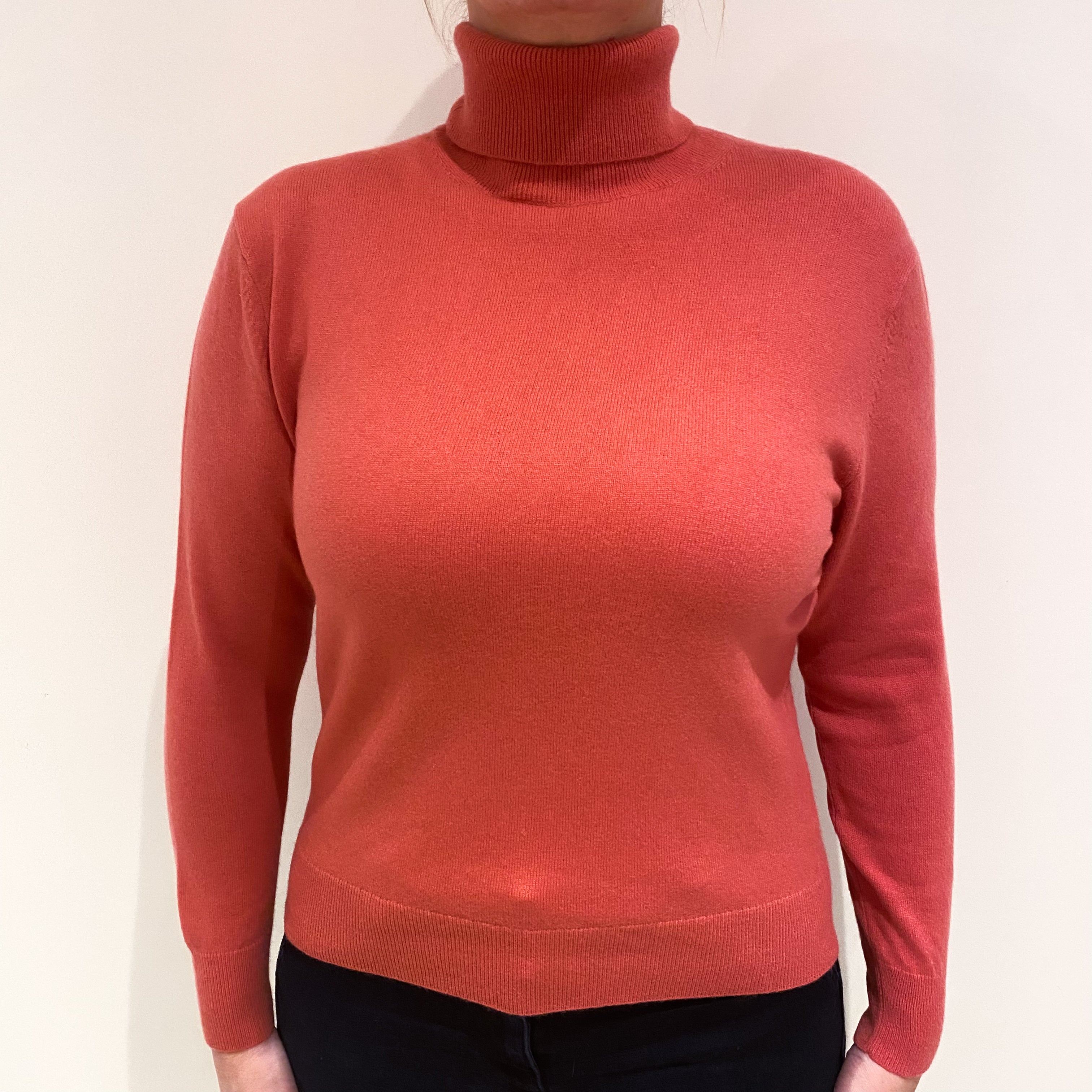 Muted Strawberry Pink Cashmere Polo Neck Jumper Large