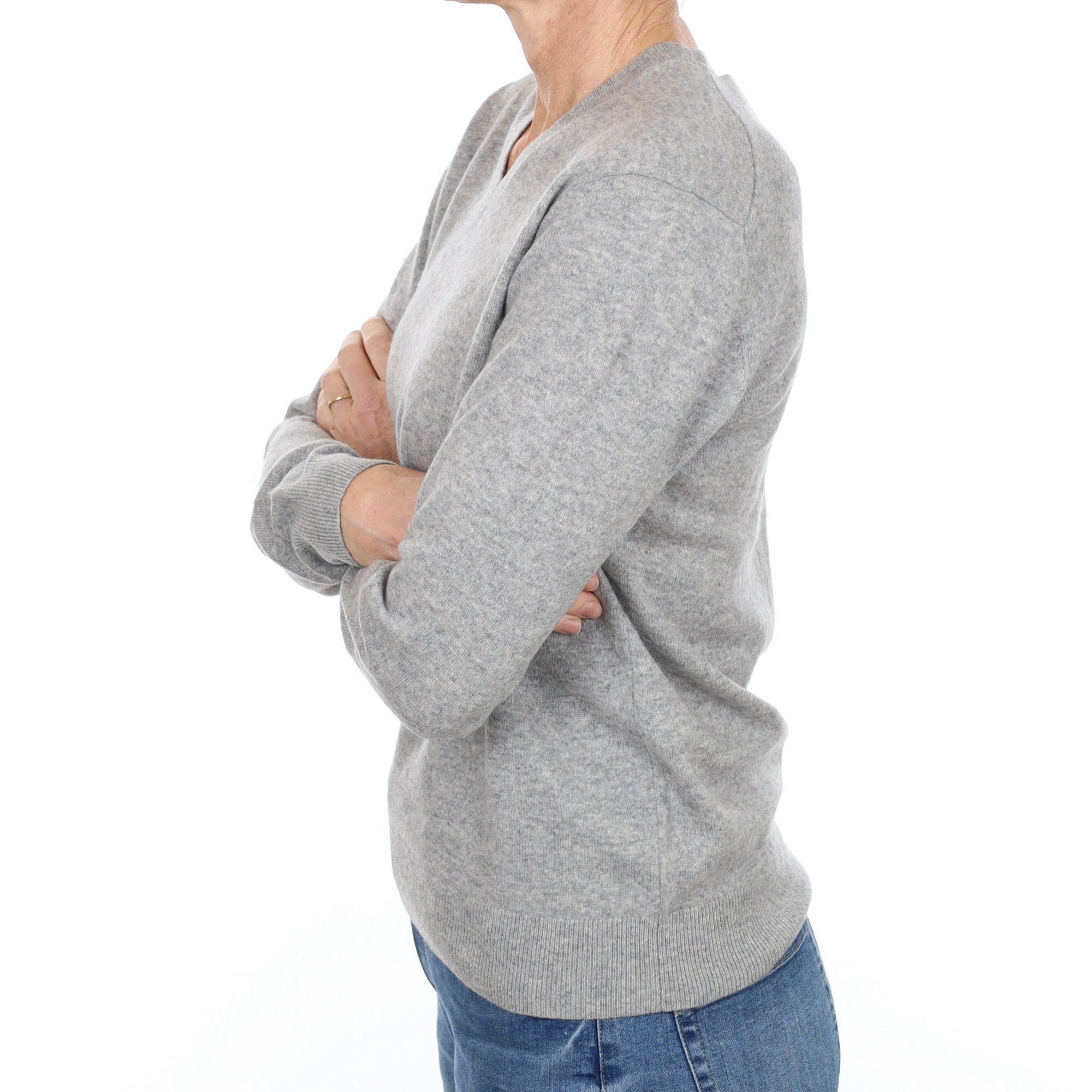 Smoke Grey Cashmere V Neck Jumper Small