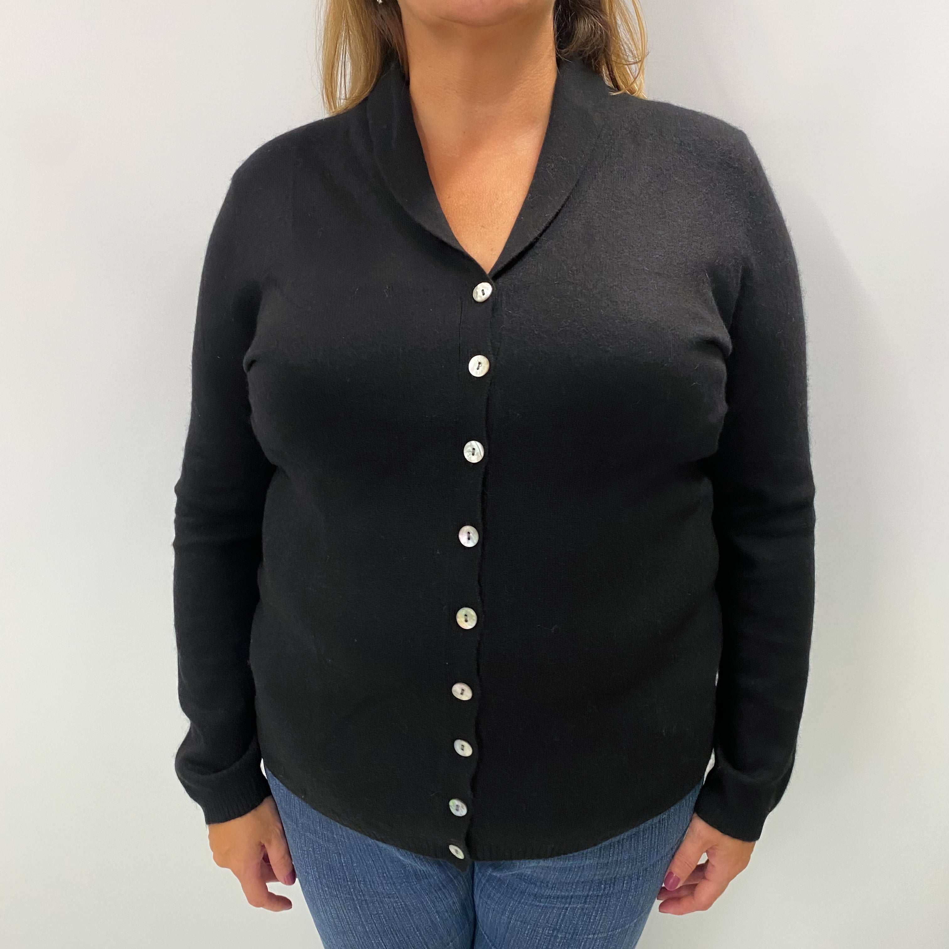 Black Cashmere Collared V Neck Cardigan Extra Large