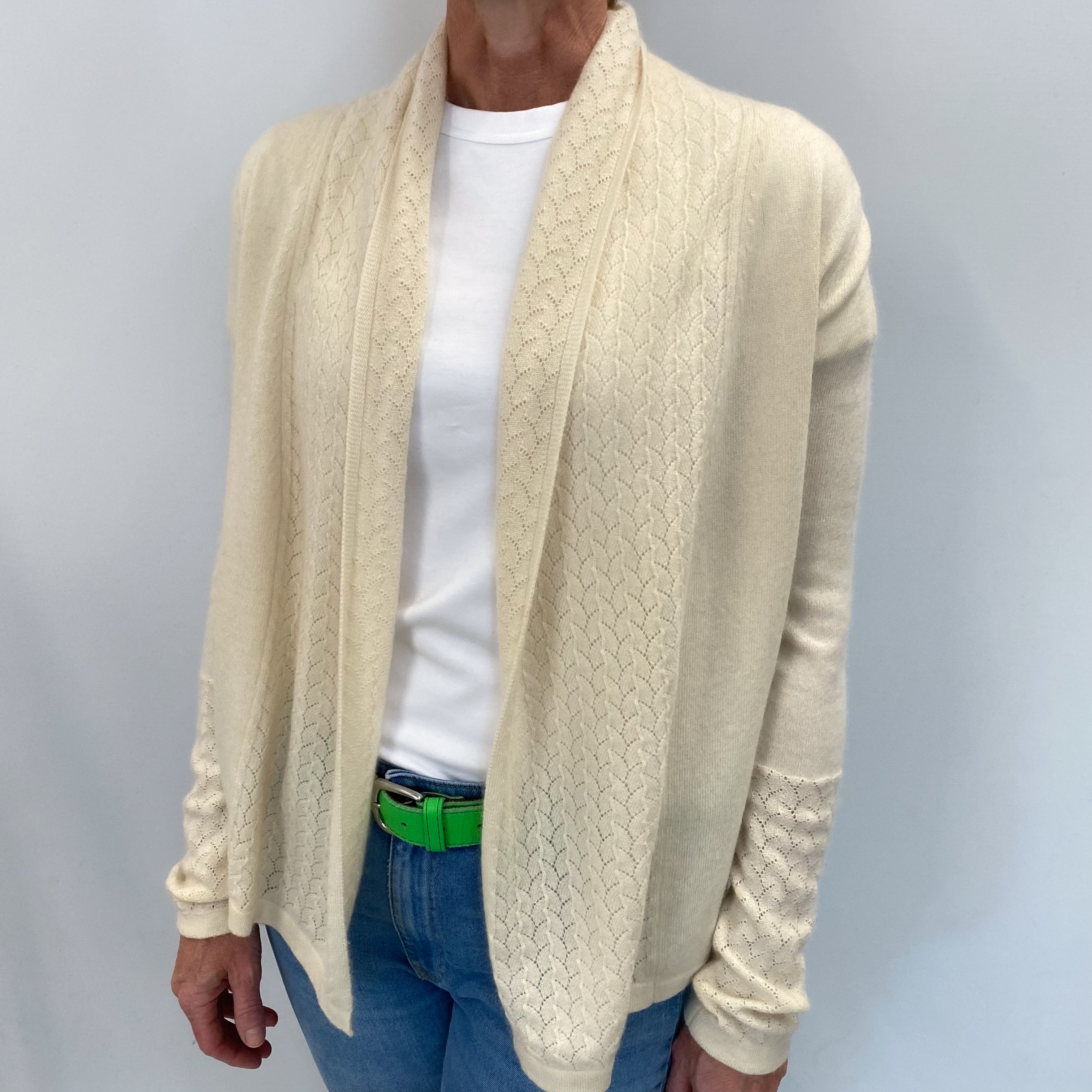 Vanilla Cream Cashmere Edge To Edge Cardigan Small