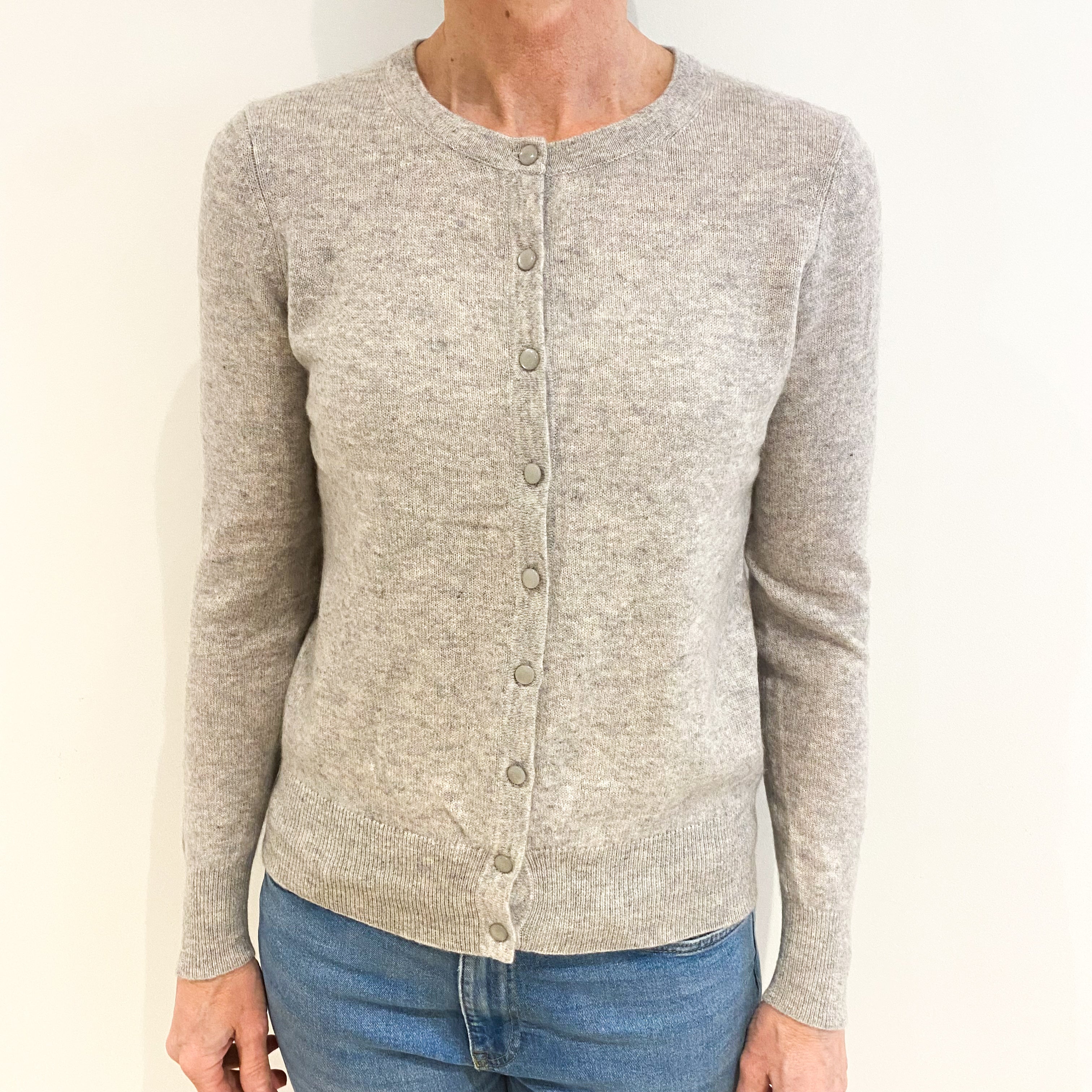 Ash Grey Cashmere Crew Neck Cardigan Small
