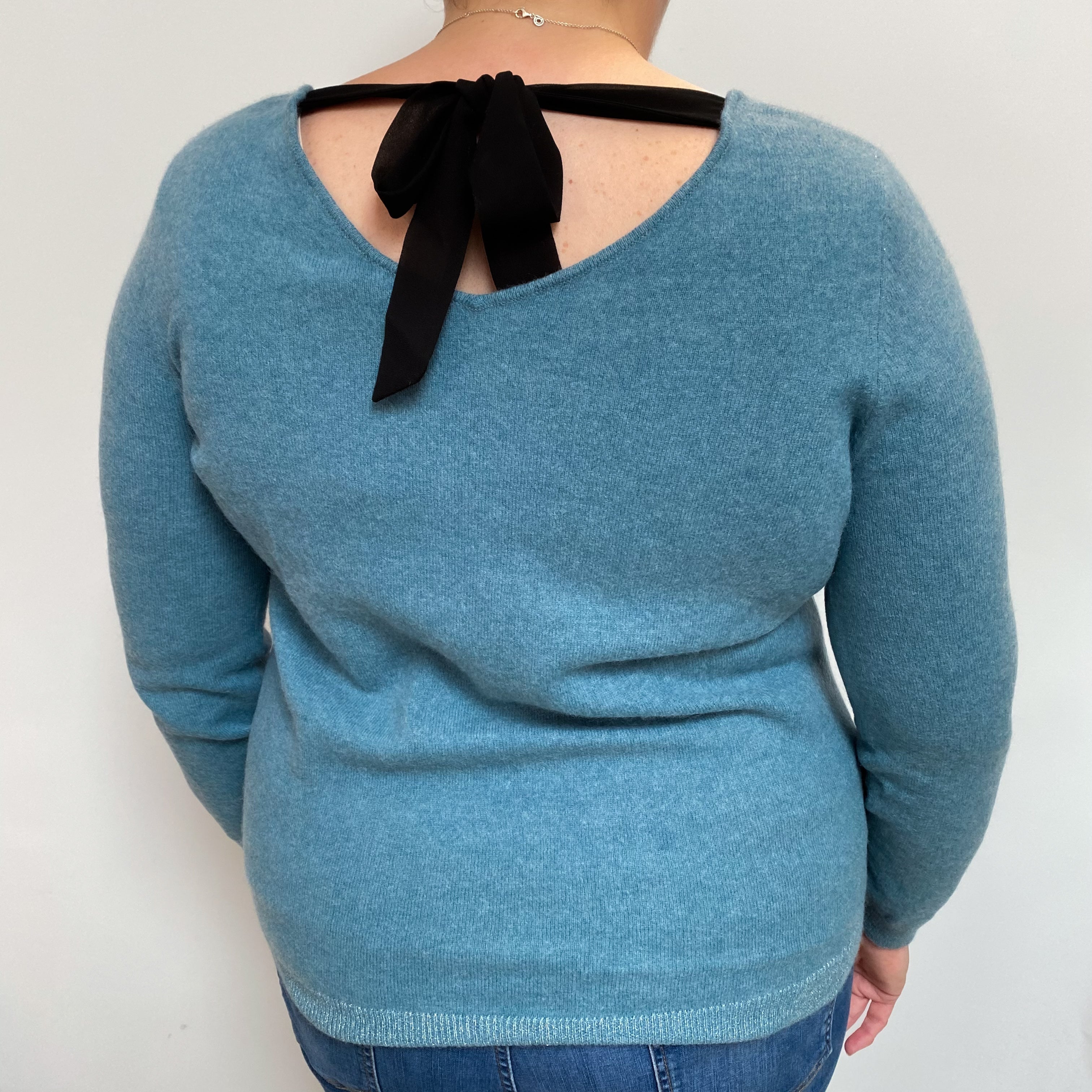 Mediterranean Blue Cashmere V Neck Jumper Extra Large