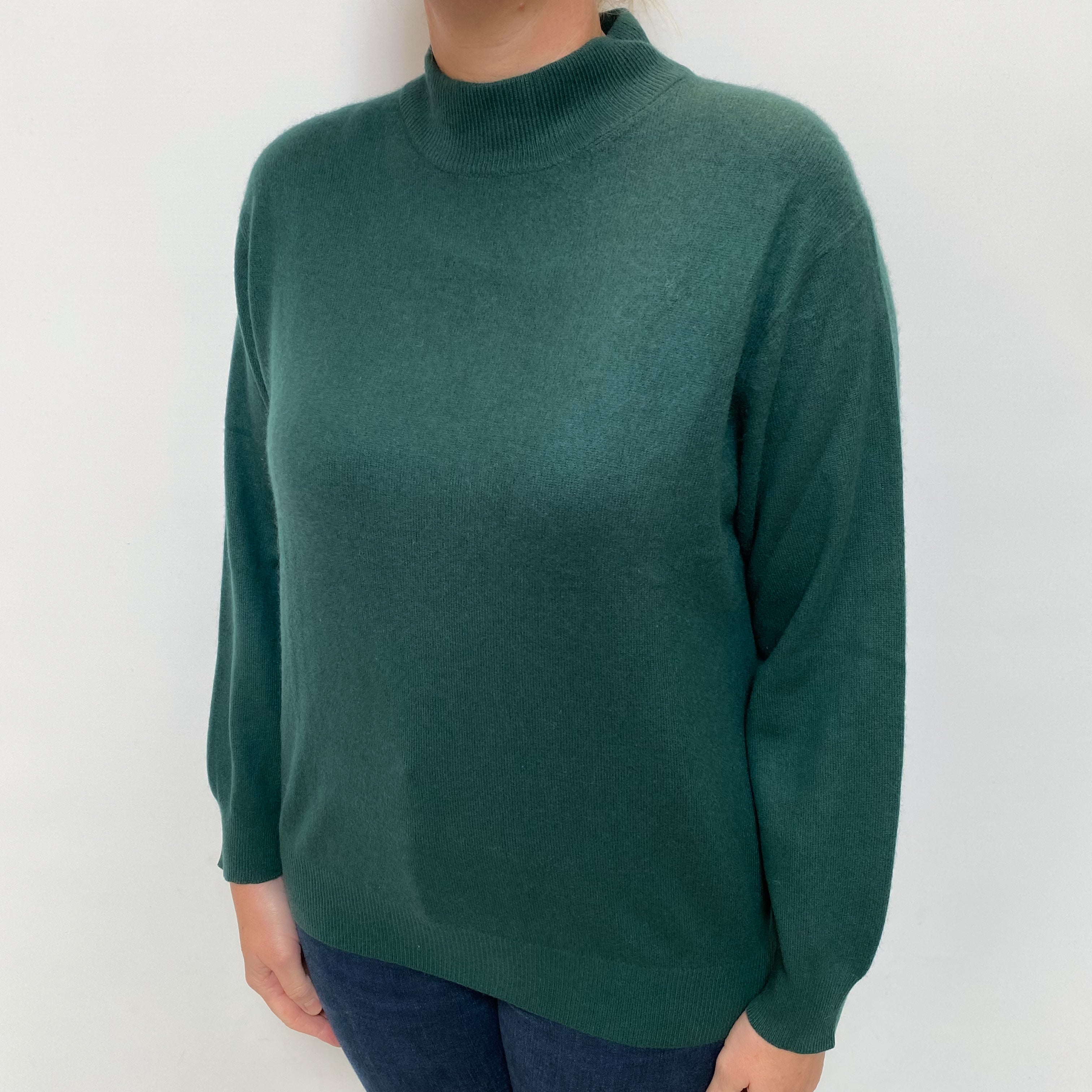 Bottle Green Cashmere Turtle Neck Jumper Large