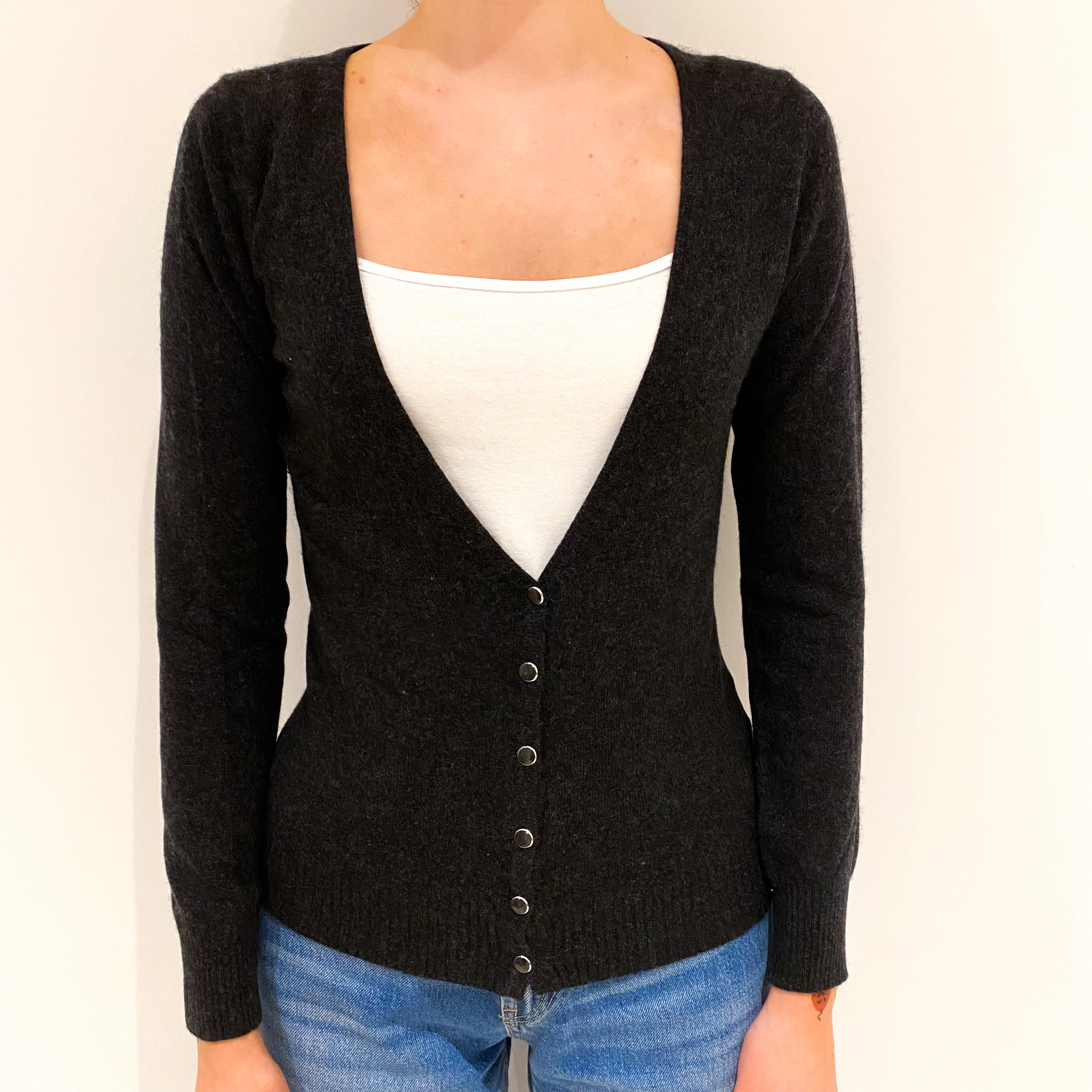 Dark Grey Cashmere V-Neck Cardigan Extra Small