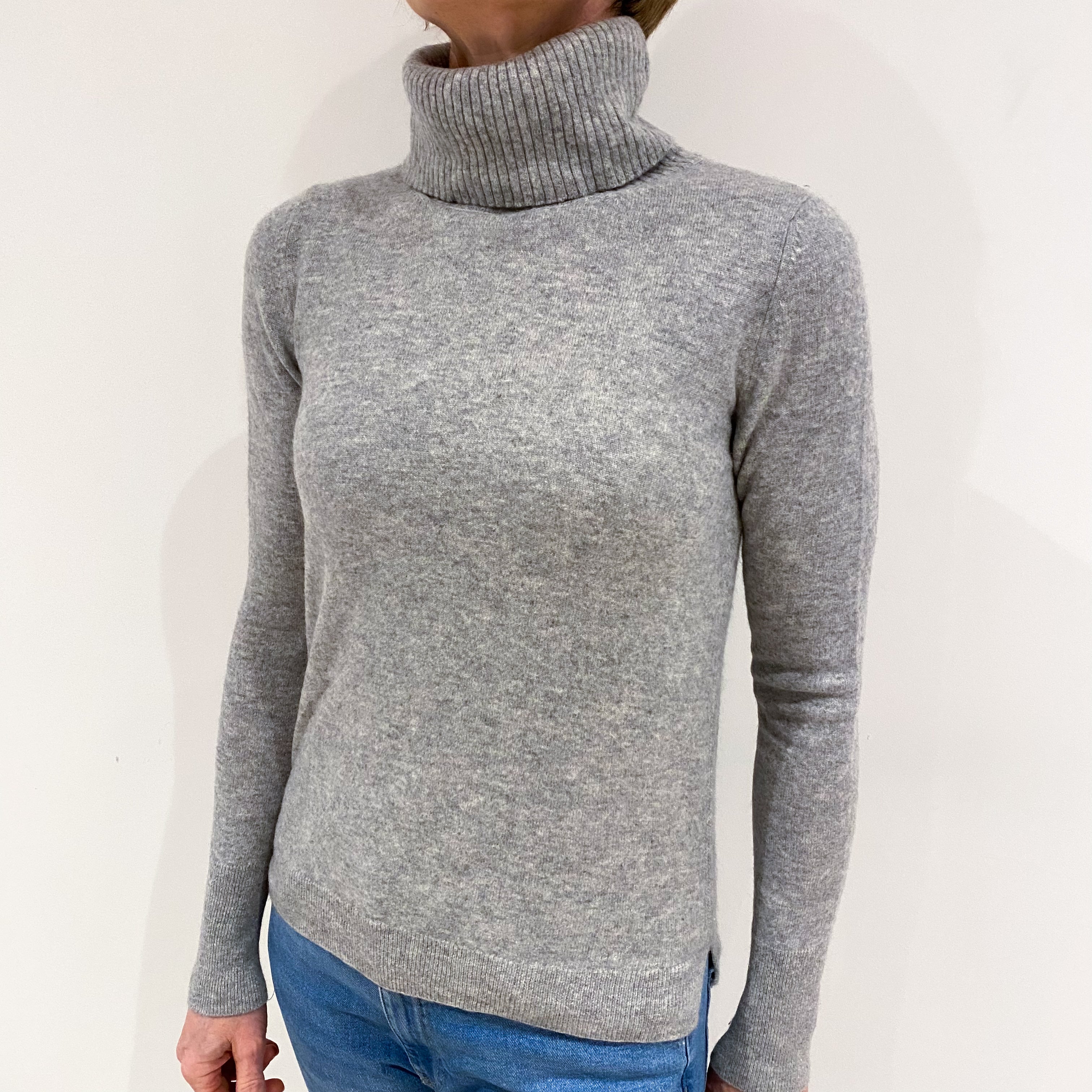 Smoke Grey Cashmere Polo Neck Jumper Small