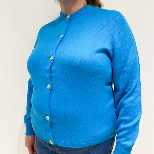 Vintage Turquoise Blue Cashmere Crew Neck Cardigan Extra Large