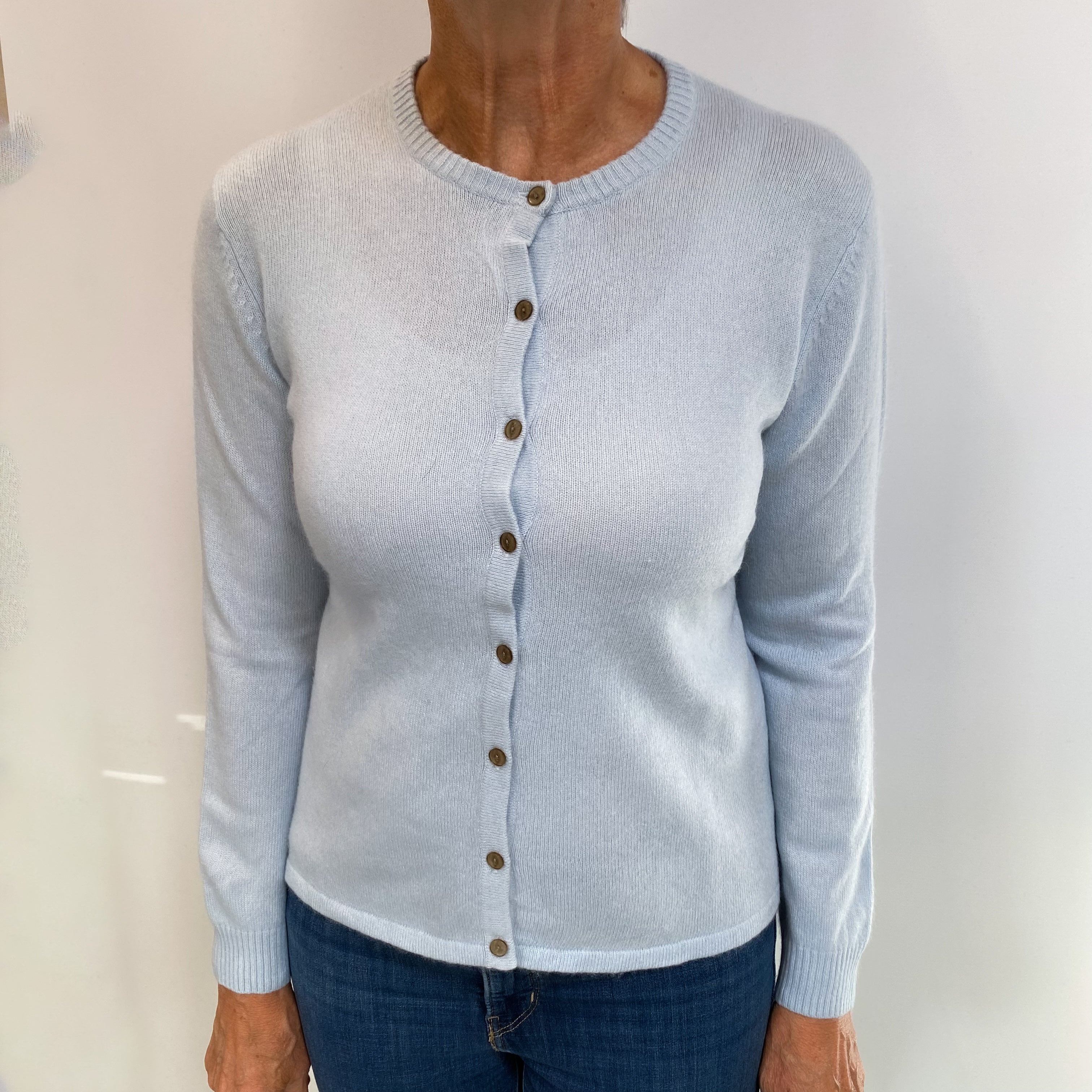 Powder Blue Cashmere Crew Neck Cardigan Medium