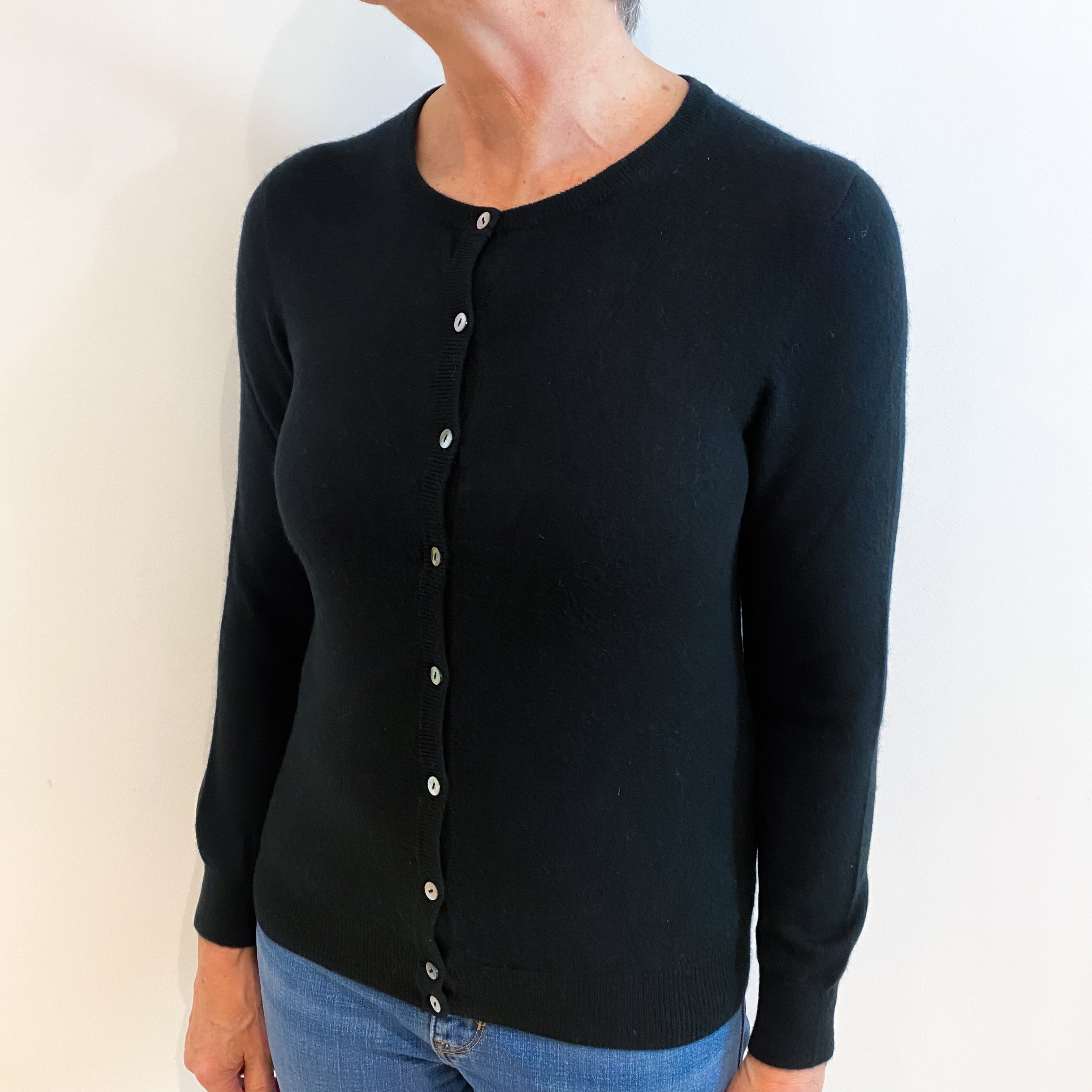 N.Peal Black Cashmere Cardigan Medium