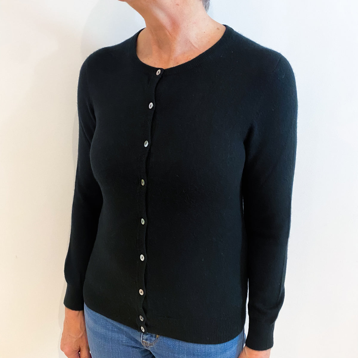 N.Peal Black Cashmere Cardigan Medium