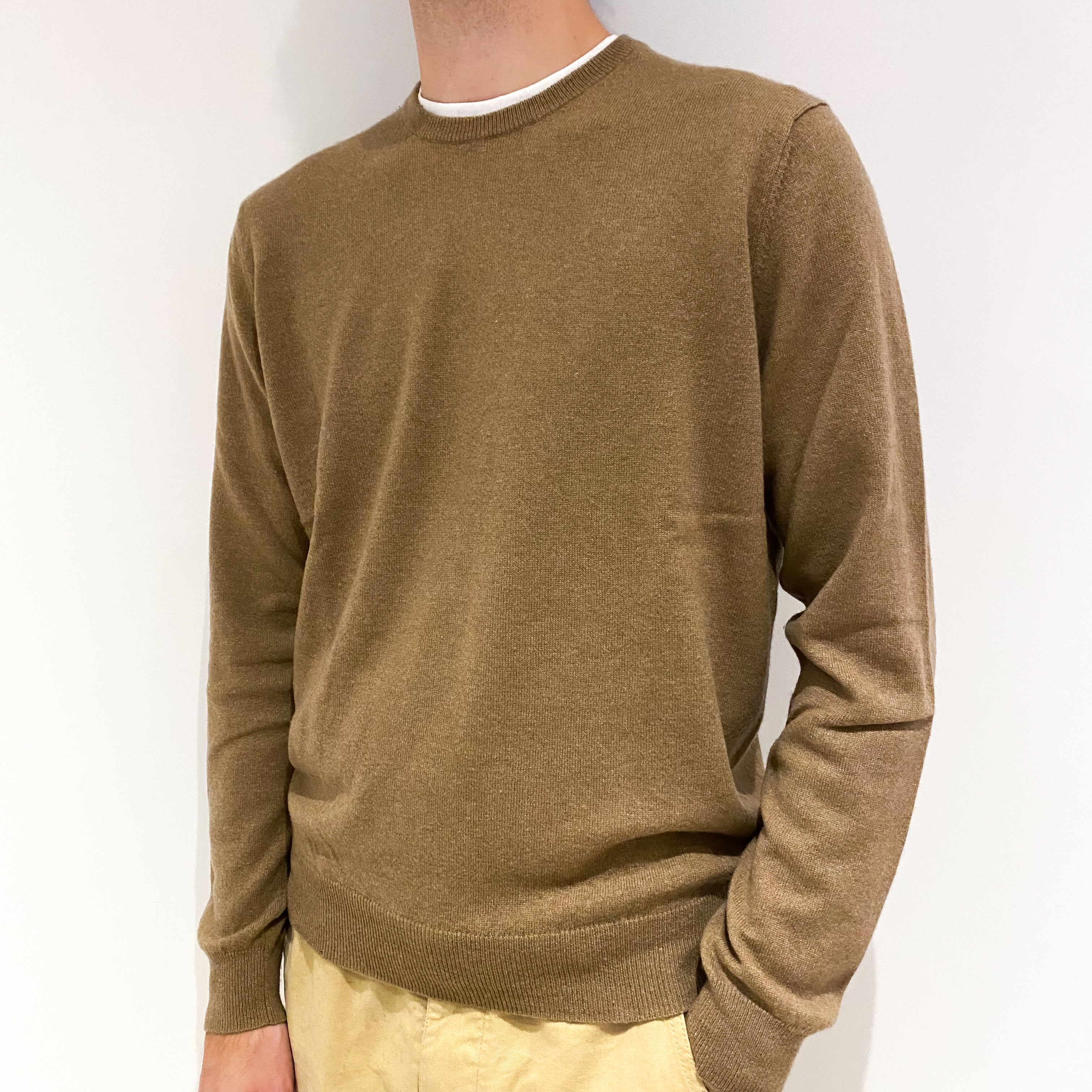 Men's Butterscotch Brown Cashmere Crew Neck Jumper Large