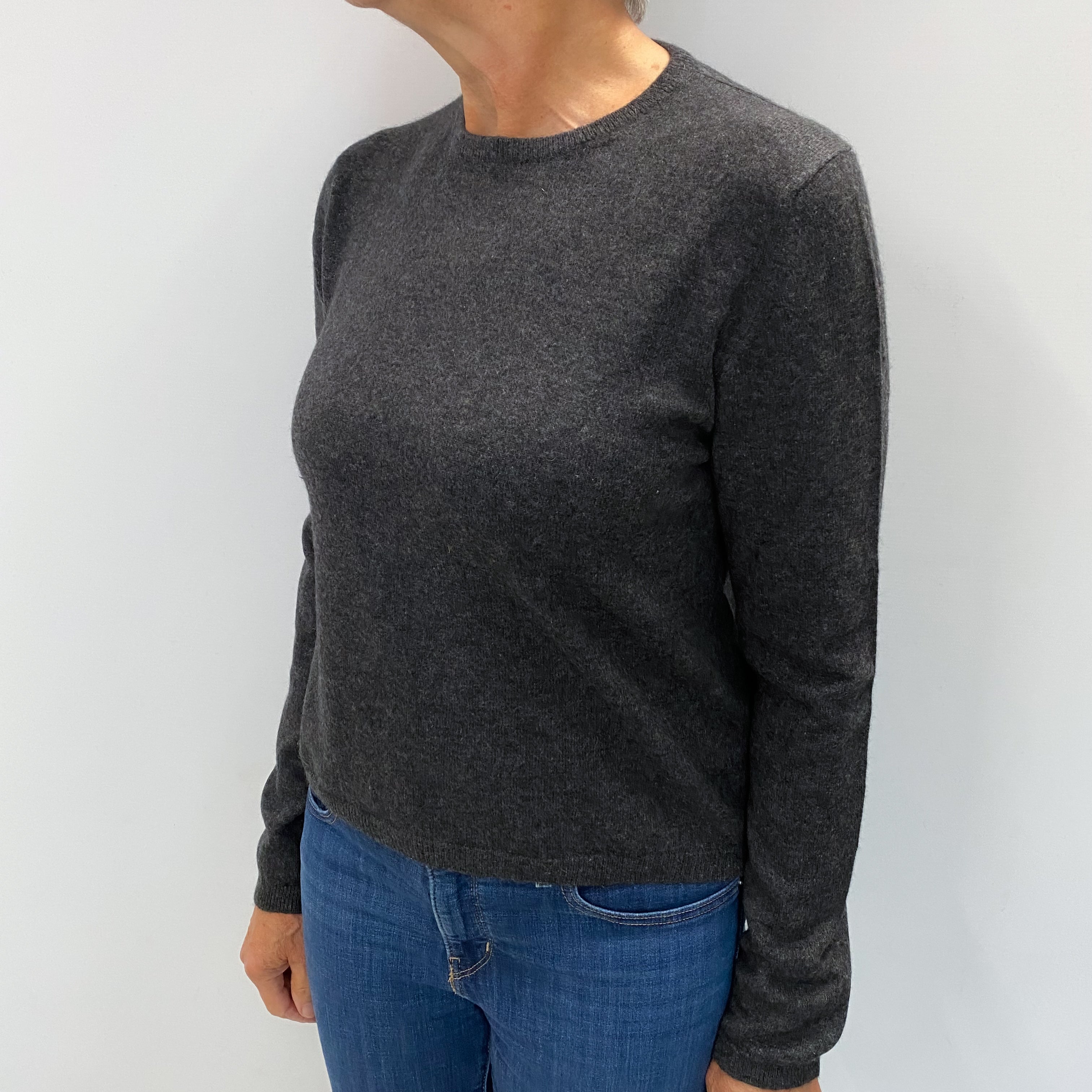 Charcoal Grey Cashmere Crew Neck Jumper Medium