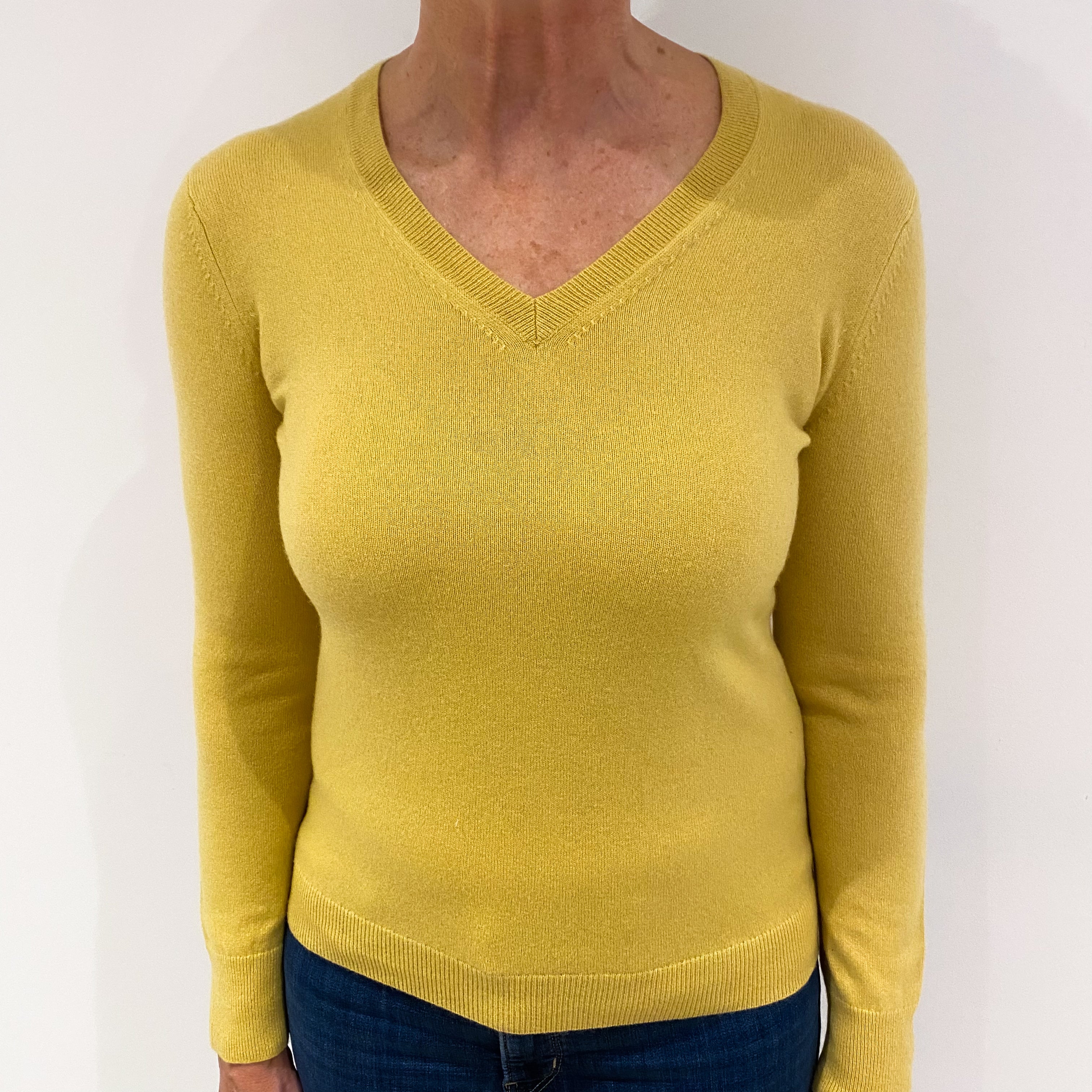 Sunrise Yellow Cashmere V Neck Jumper Medium
