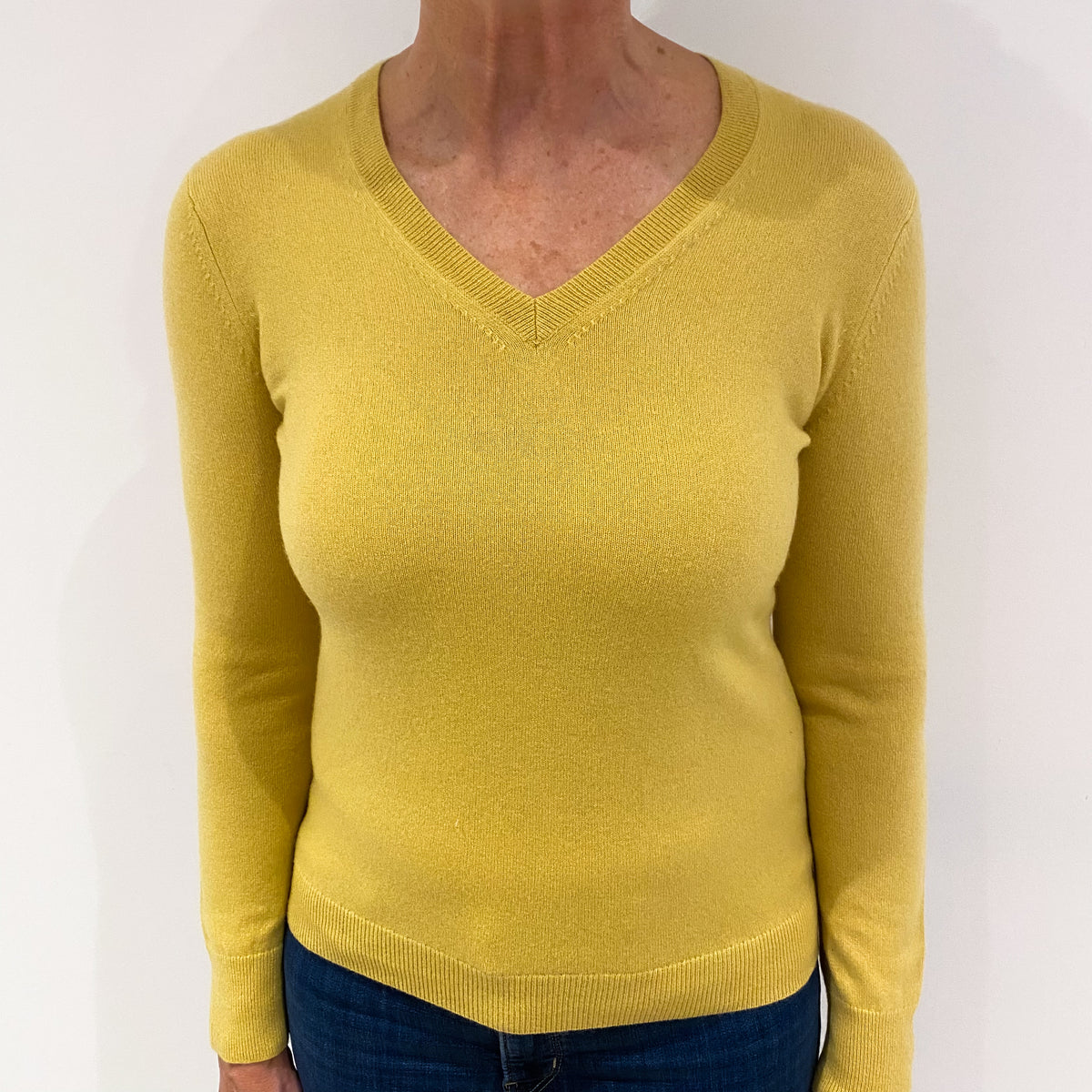 Sunrise Yellow Cashmere V Neck Jumper Medium