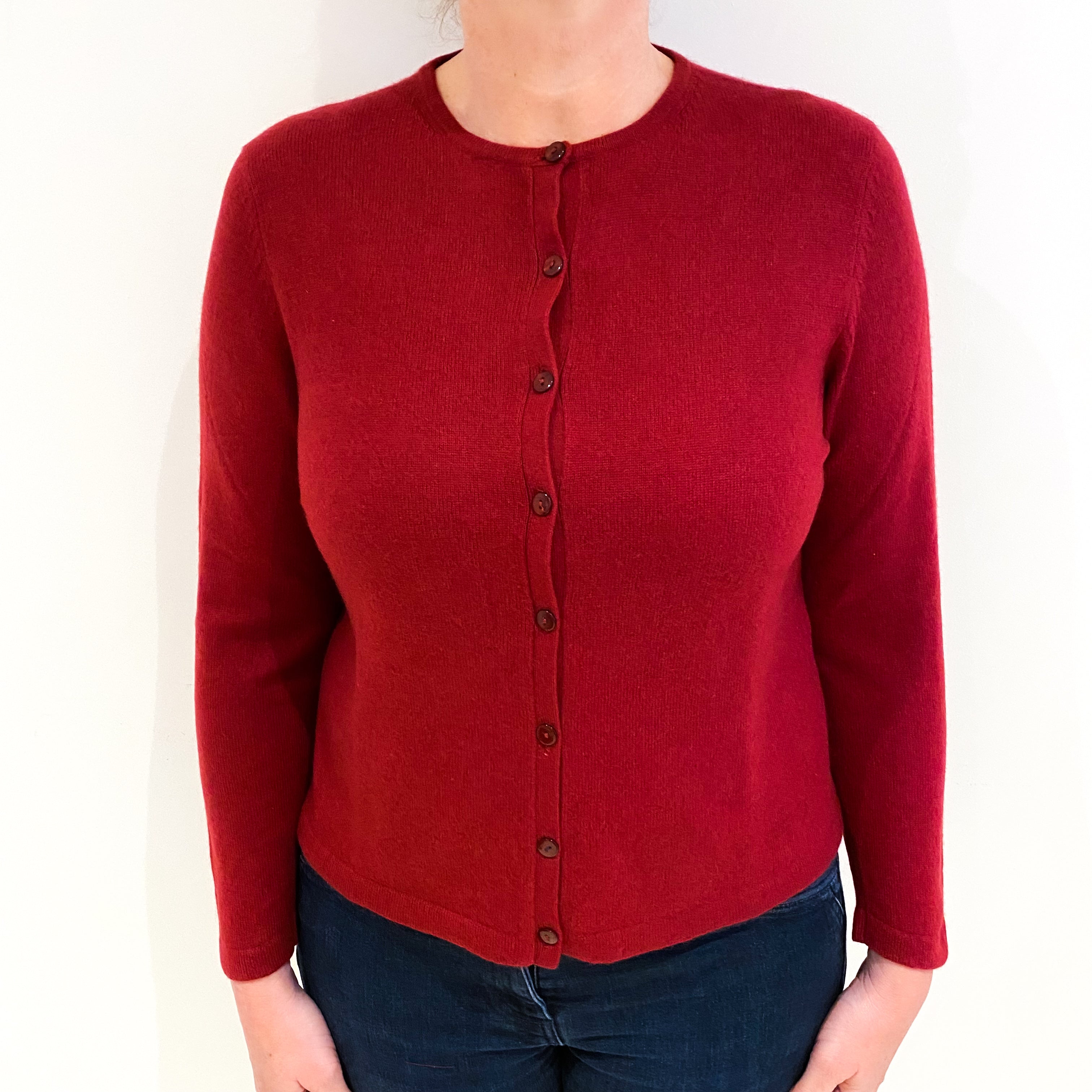 Crimson Red Cashmere Crew Neck Cardigan Large