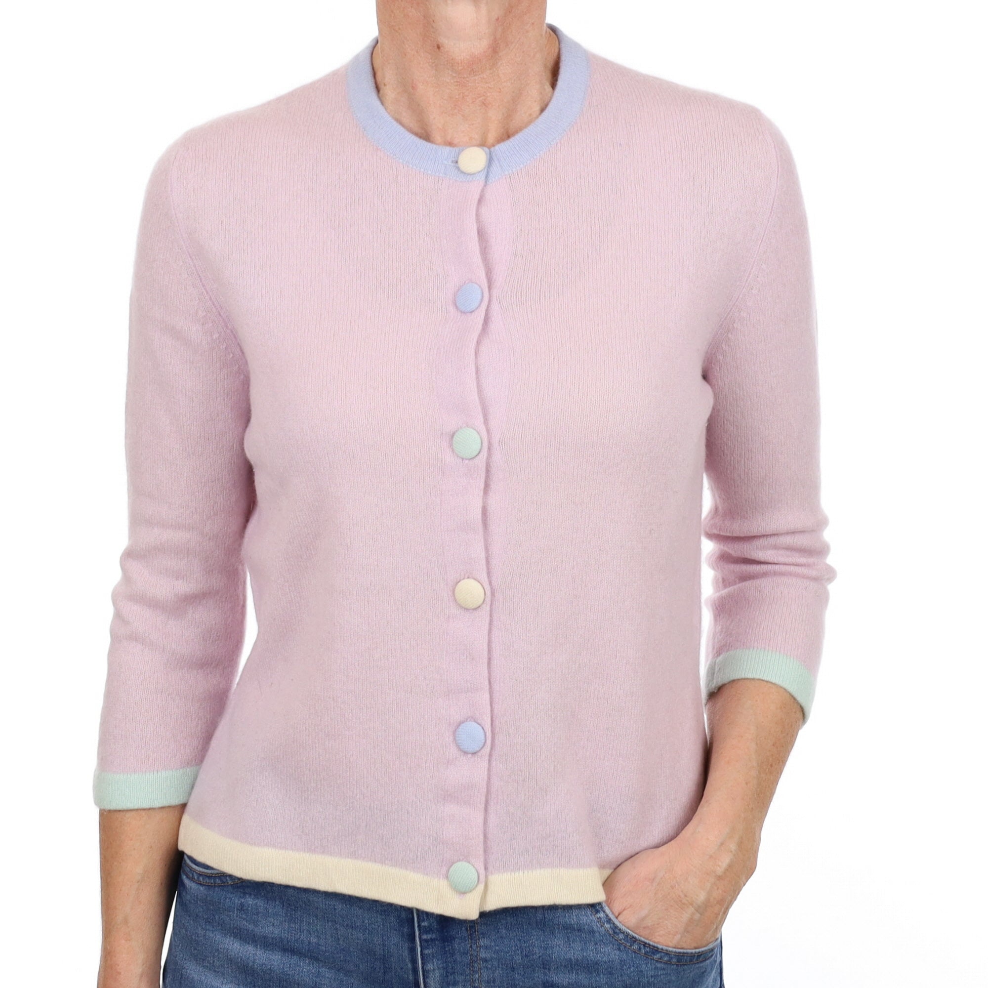 Vintage Scottish Mauve Purple Cashmere Crew Neck Cardigan Small