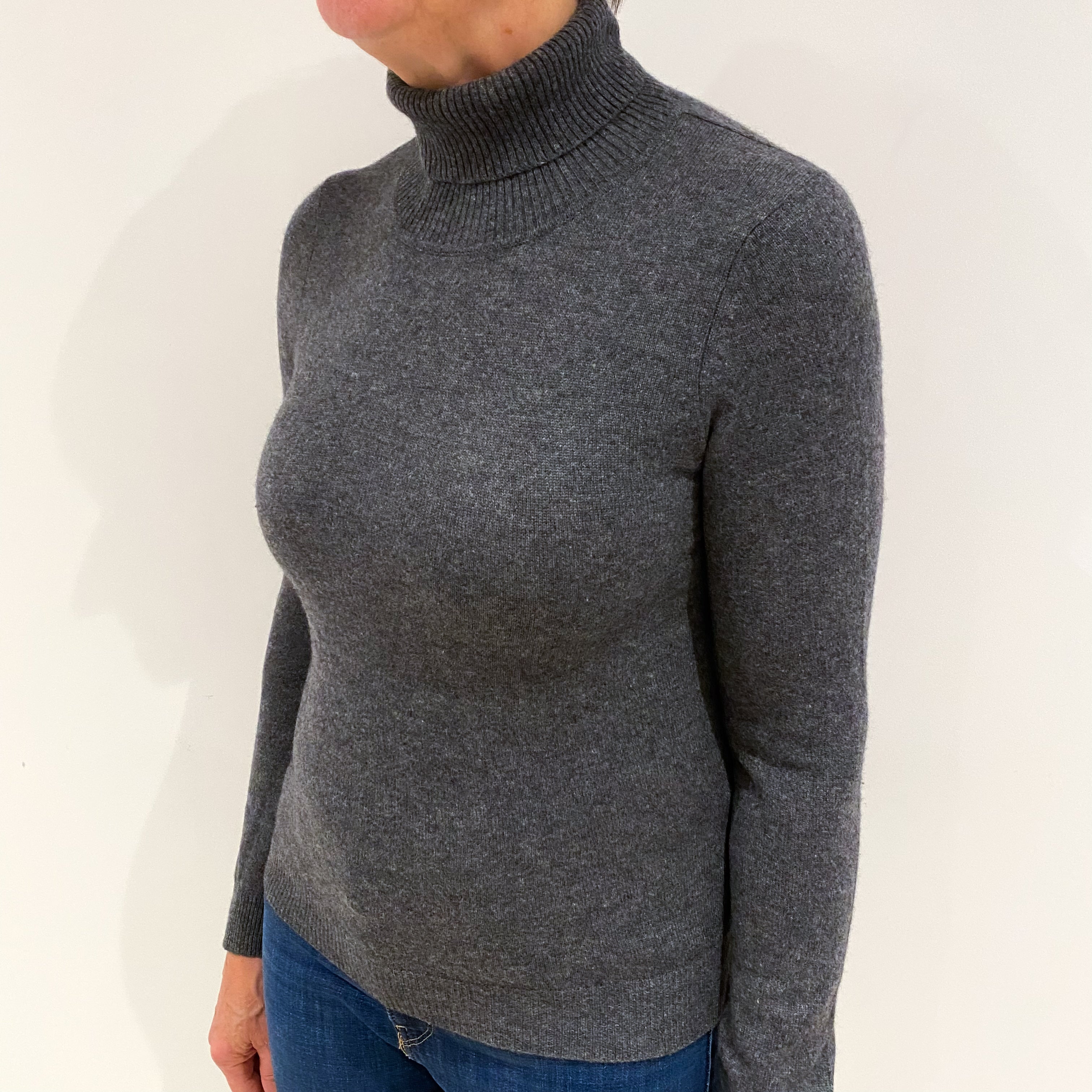 Slate Grey Cashmere Polo Neck Jumper Medium