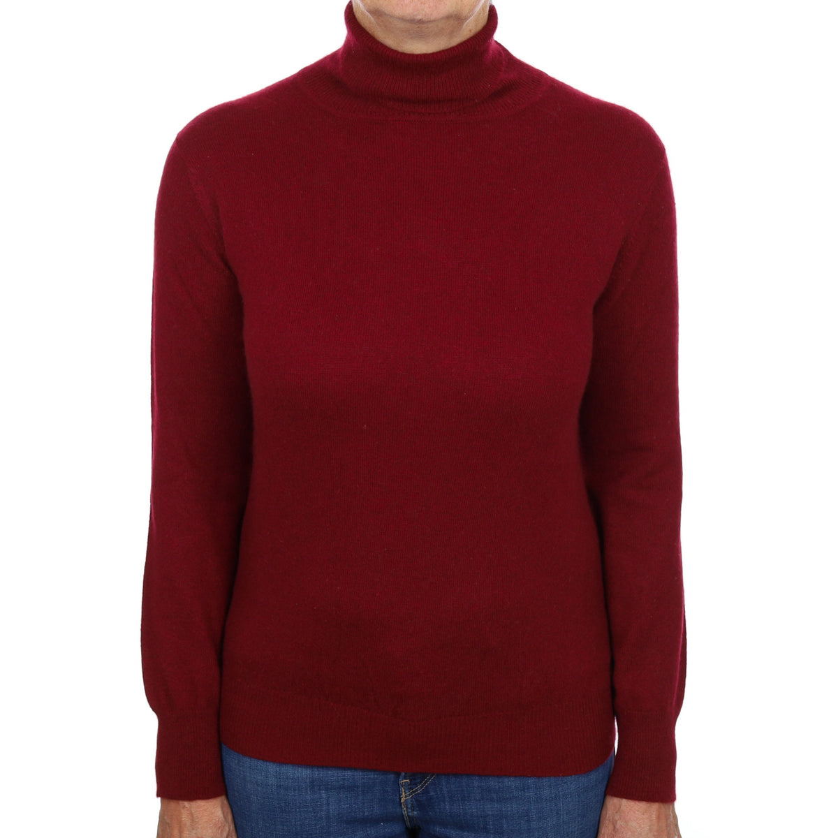 Burgundy Red Cashmere Polo Neck Jumper Medium