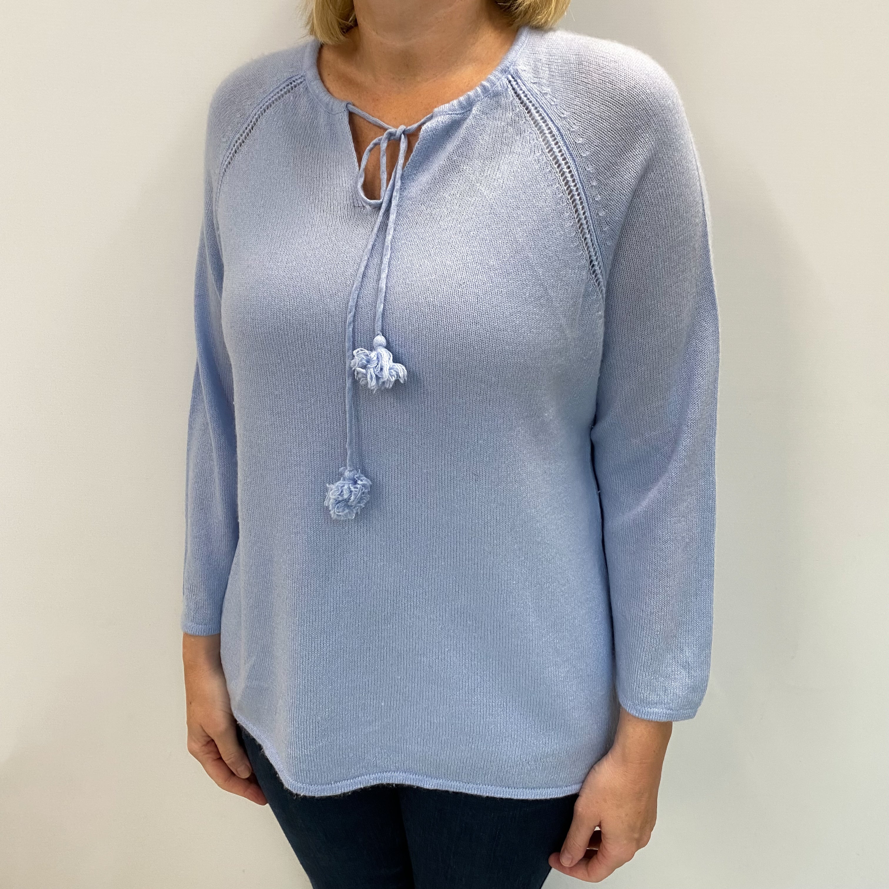 Sky Blue Cashmere V Neck Jumper Large