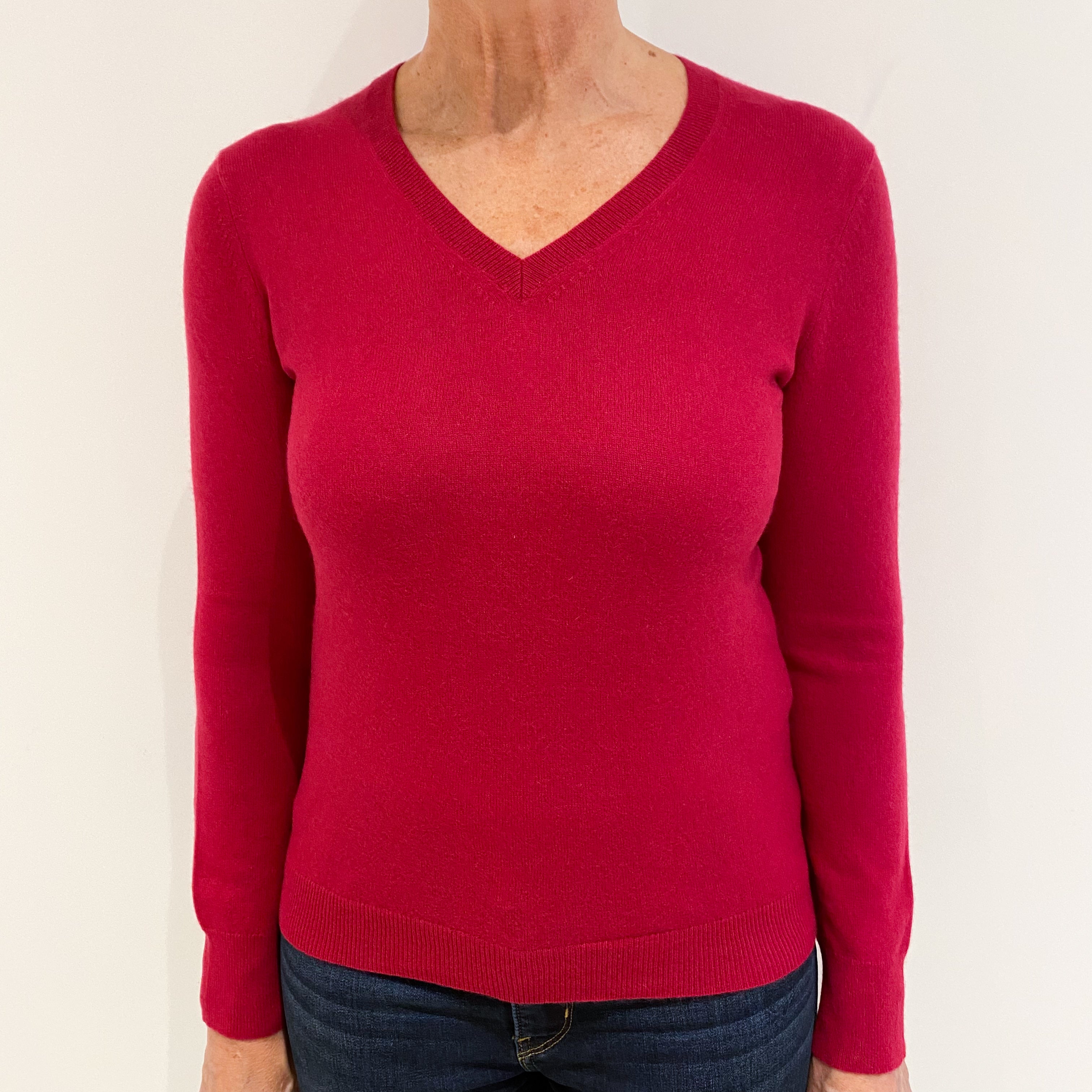 Cherry Pink Cashmere V-Neck Jumper Medium