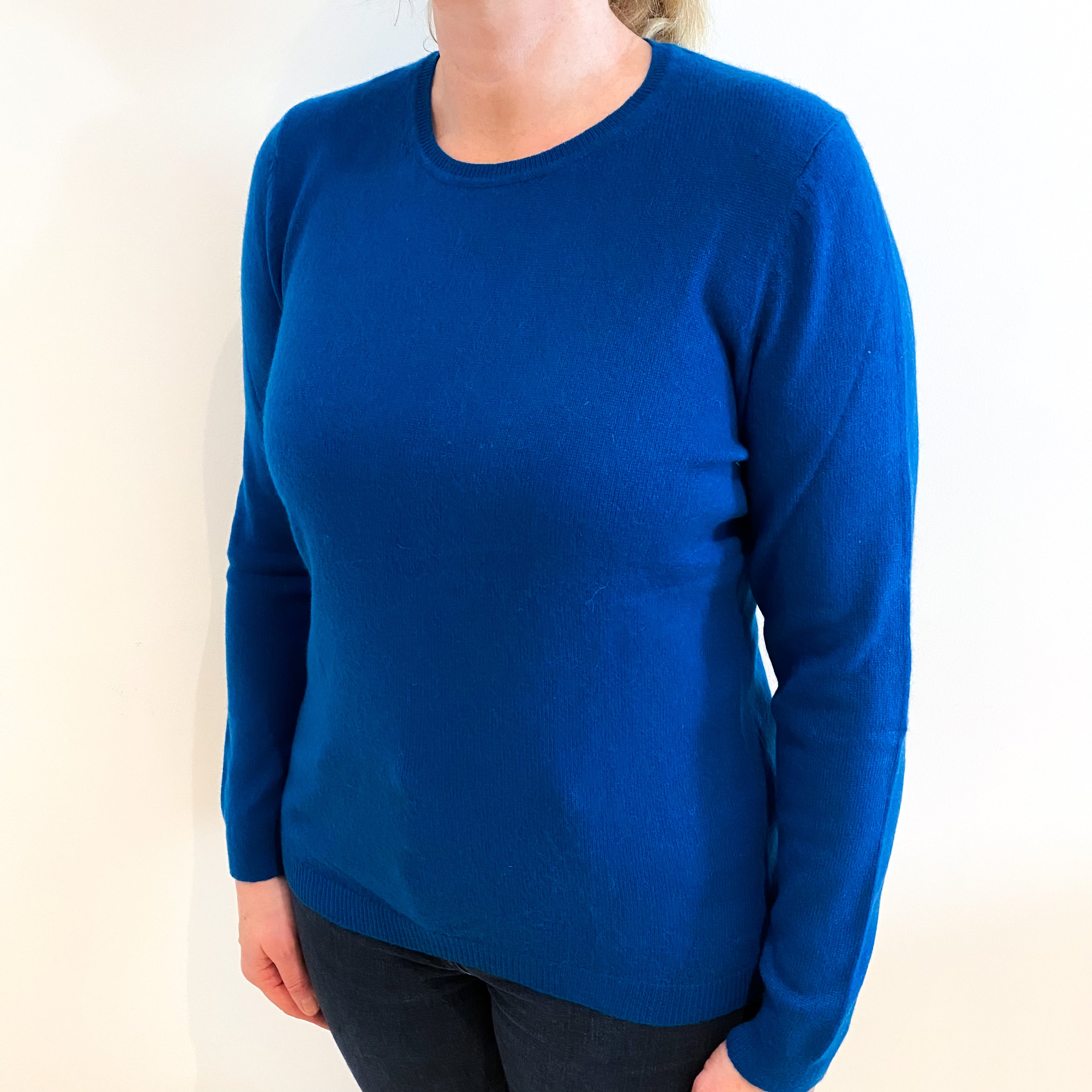 Peacock Blue Cashmere Crew Neck Jumper Large