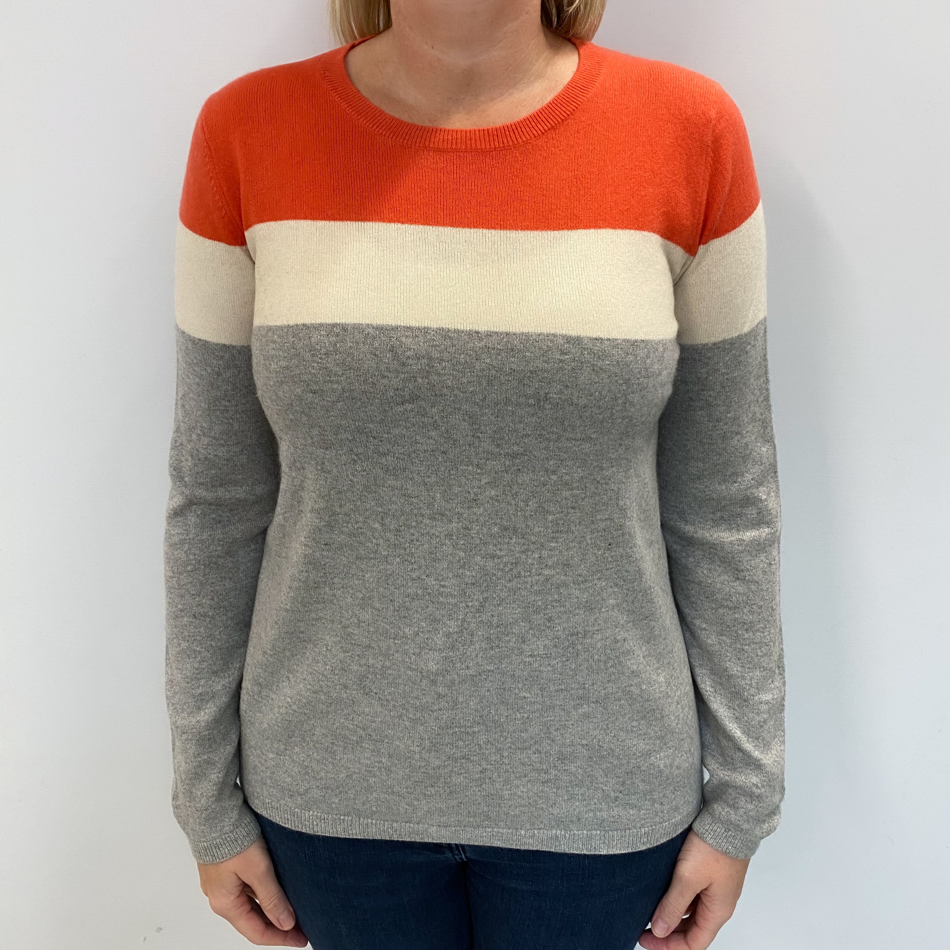 Smoke Grey Colour Block Cashmere Crew Neck Jumper Large