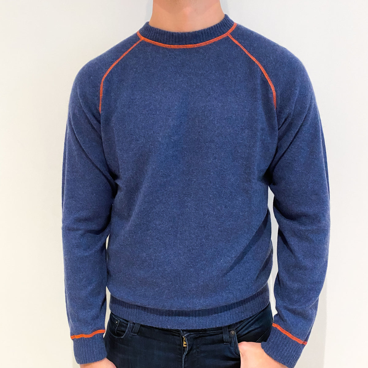Men's Dark Denim Blue Cashmere Crew Neck Jumper Extra Large