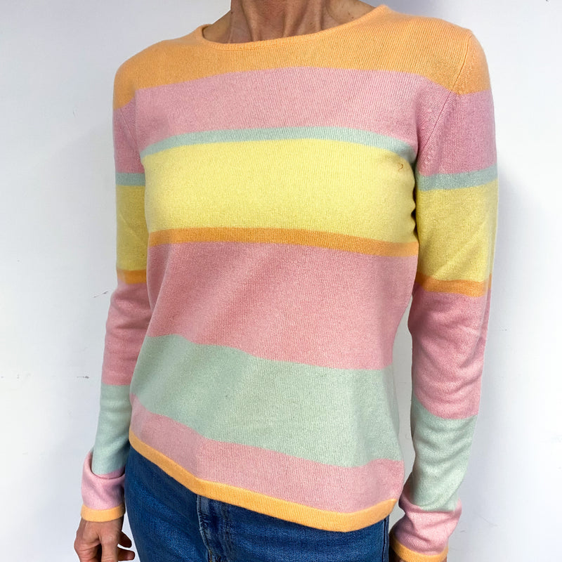 Pastel Yellow, Pink, Orange And Green Cashmere Crew Neck Jumper Medium