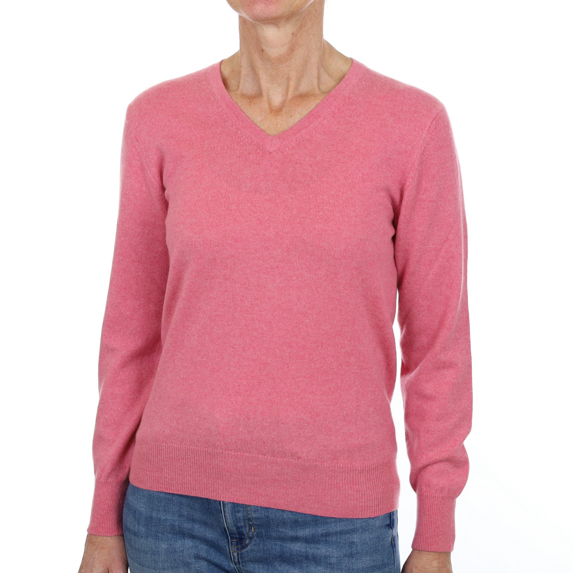 Crushed Strawberry Pink Cashmere V Neck Jumper Small