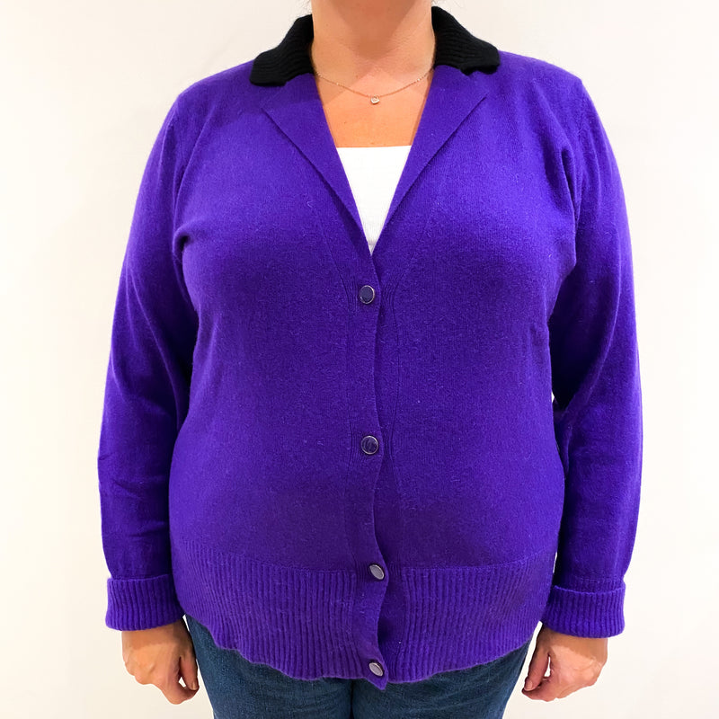 Pansy Purple Black Collared Cashmere Cardigan Extra Extra Large